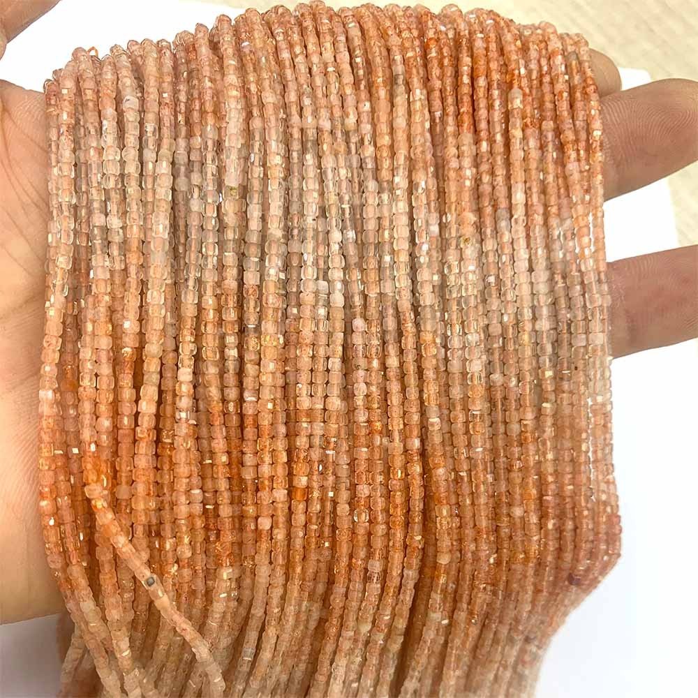 Natural Genuine Sanidine Gold Sunstone Faceted Small Edge Cube Loose Beads
