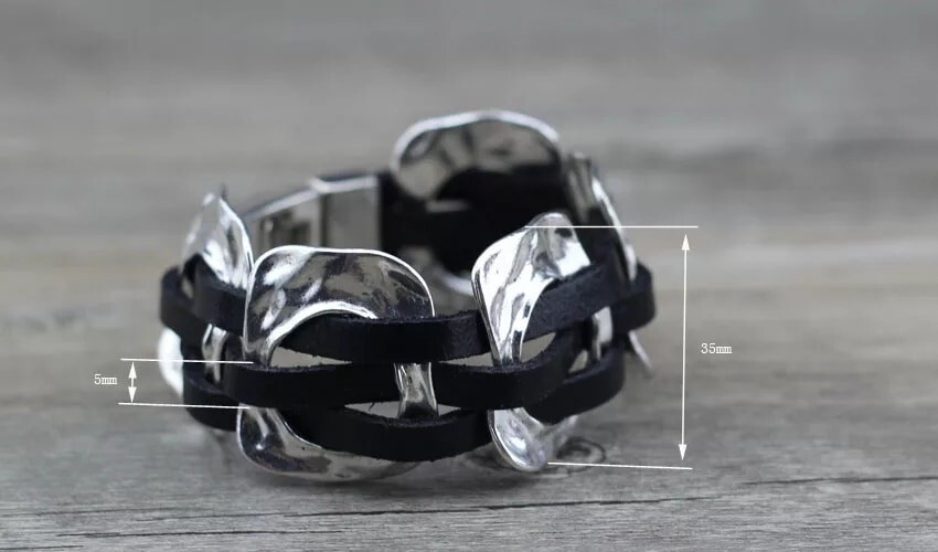 Handmade Uno STYLE De Único 50’s Leather Bracelet BLACK LEATHER (B13)