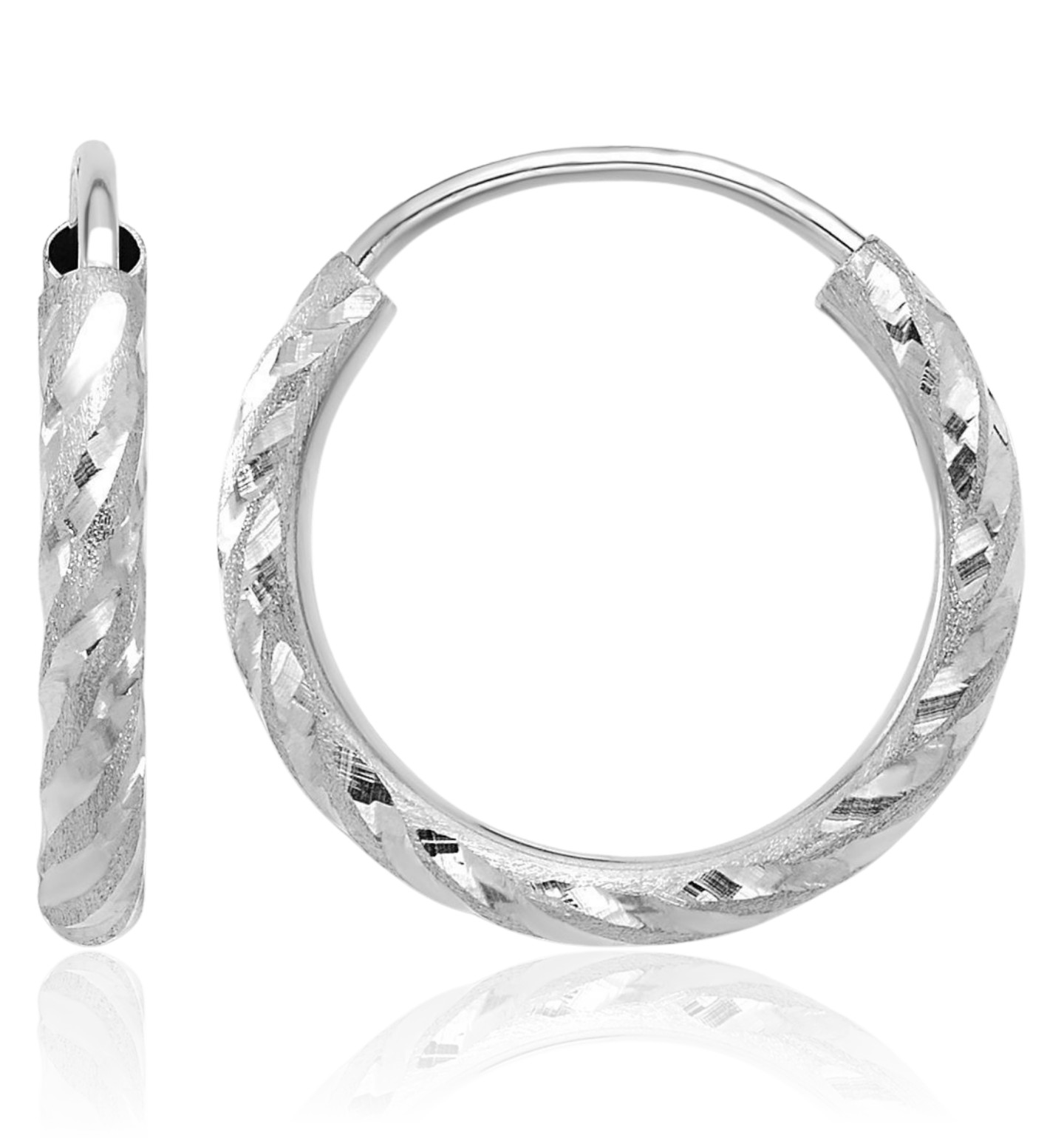 14K Solid White Gold Small Round Hoop Earrings 14.7mm 5/8 inch Latch Back,
