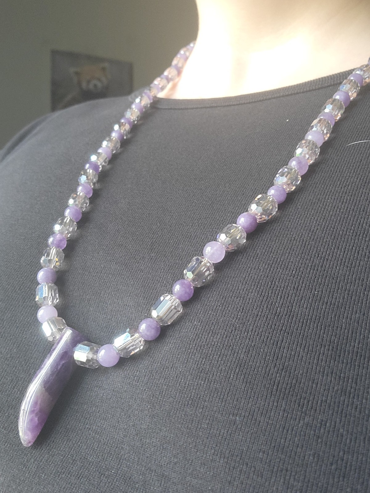 Amethyst Pendant & Lavender Beaded Genuine Crystal Necklace – Artisan Handmade