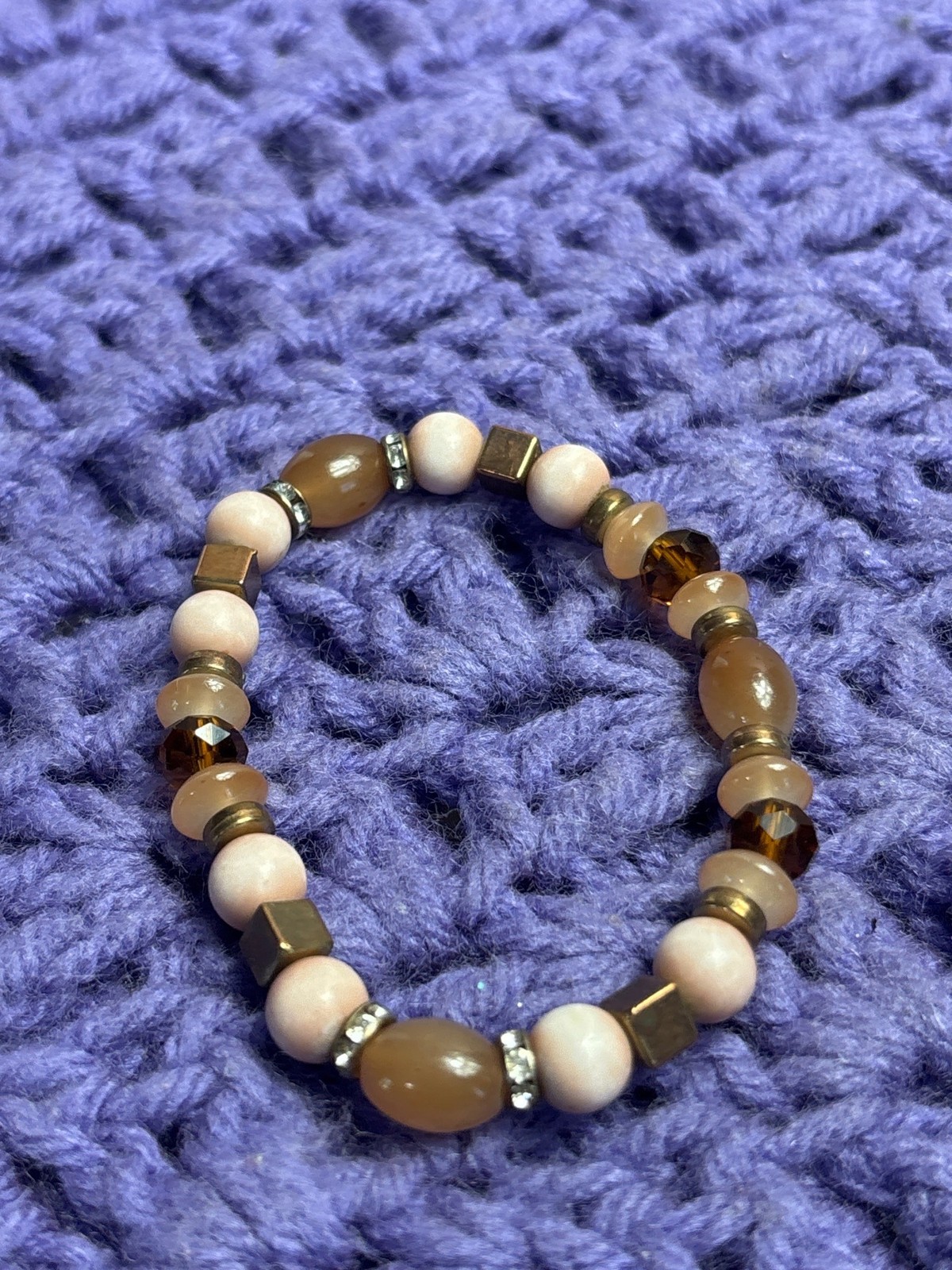 Mixed Media Beaded Stretchy Bracelet Glass Plastic Rhinestones Unstretched