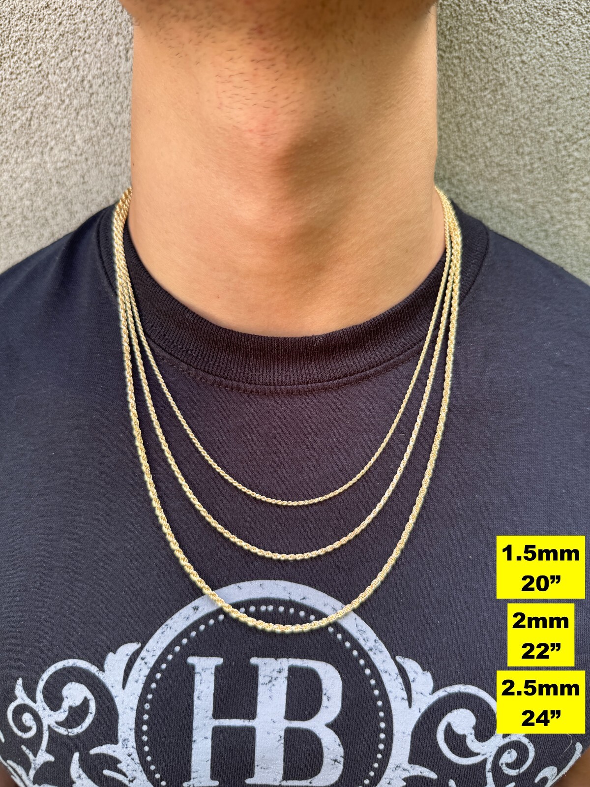 Men’s Women’s Real 14k Gold Plated Solid 925 Sterling Silver Rope Chain 1.5-5mm
