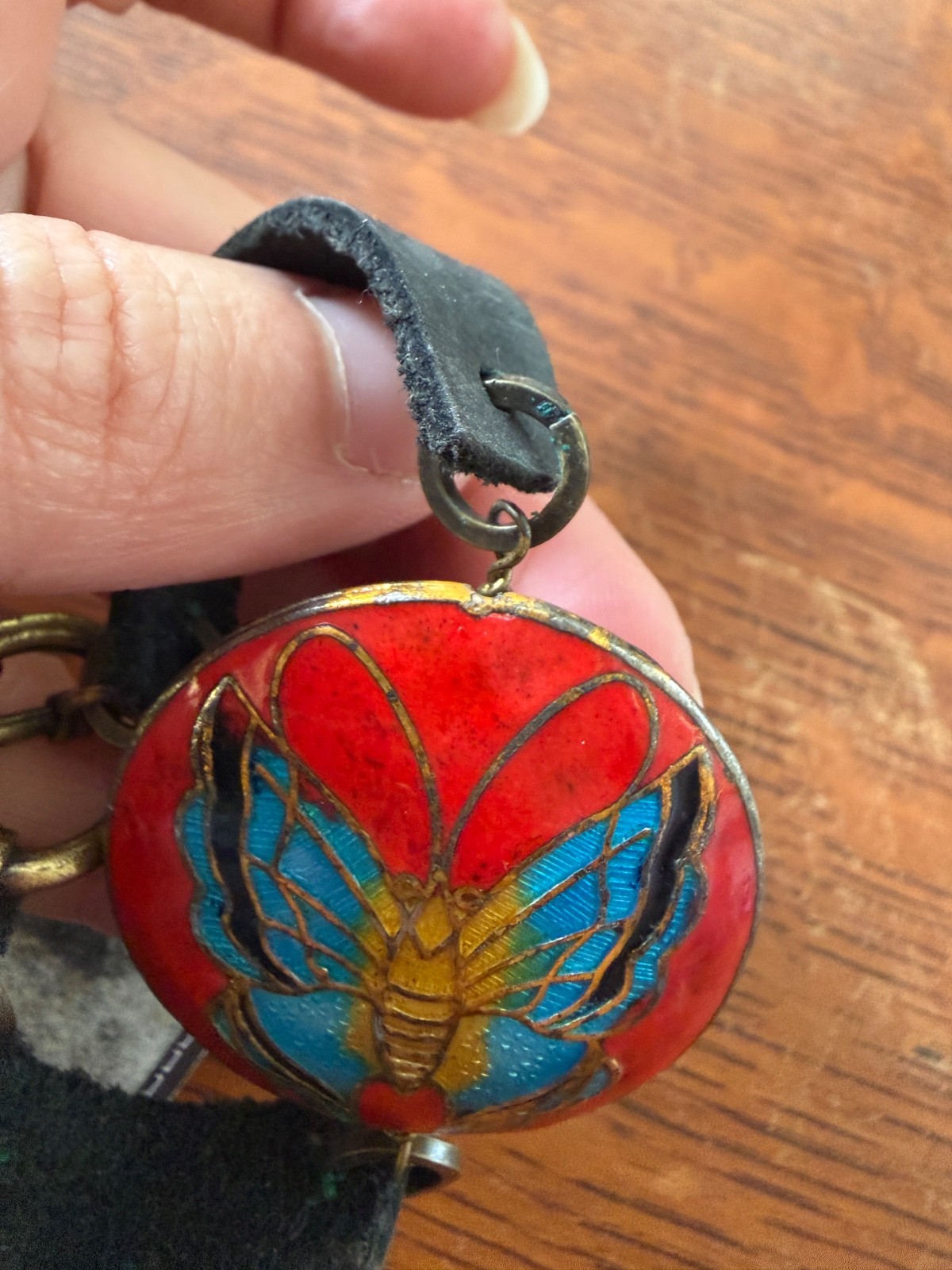 Bonnie Jonas Enamel Butterfly Bracelet Leather Strap Artisan NYC Y2K