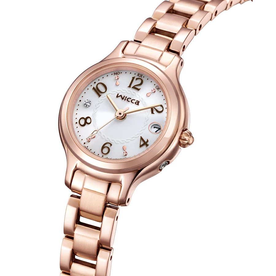 Citizen Wicca KS1-961-11 JDM Solar Radio-Controlled Pink Gold White Dial Ladies