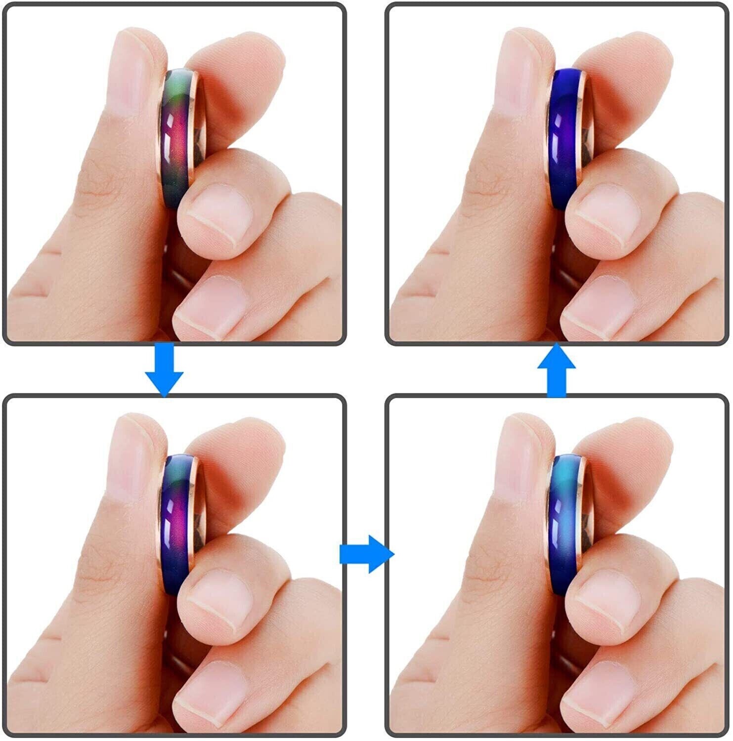 Stainless Steel Non-Tarnish Color Changing Mood Ring Temperature Women Men R48