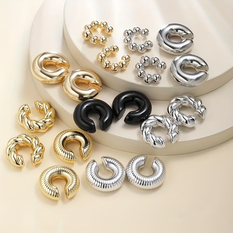 Women’s Twist Ear Cuffs 9Pcs Vintage Gold Silver Black Non-Piercing Earrings