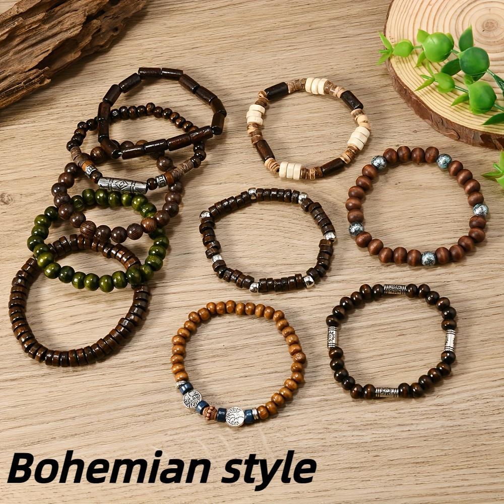 10pcs Boho Ethnic Beaded Bracelets Men Vintage Tree Charm Wood Gift Jewelry