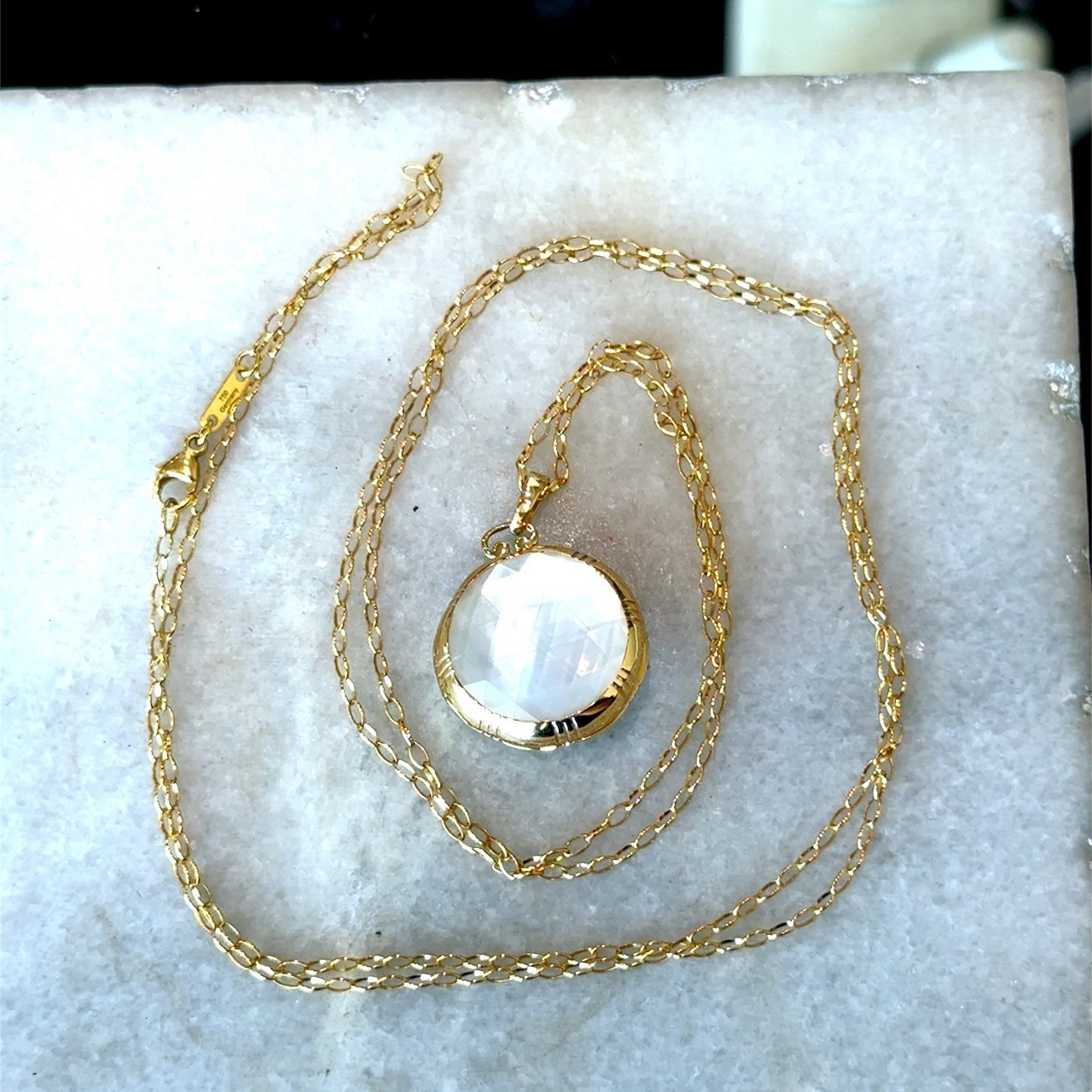 Monica Rich Kosann Mother of Pearl Locket 18KT Gold Necklace
