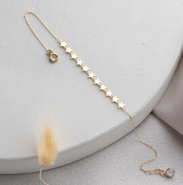 Dainty Star Chain Bracelet – Minimalist 14K Yellow Gold Jewelry 19 cm/7.5 inches