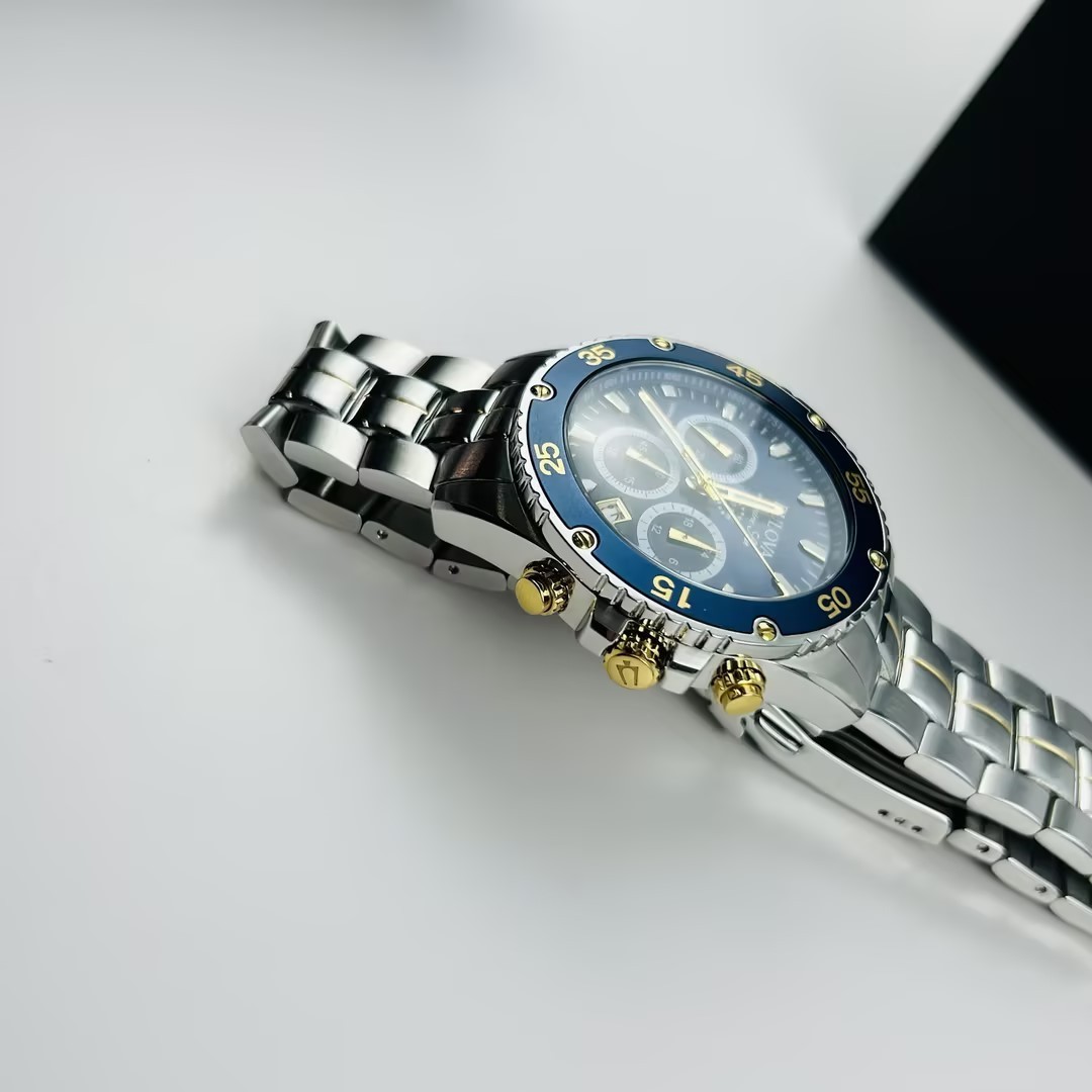 Bulova Marine Star 98B400 Men’s Blue Dial Stainless Chronograph Quartz Watch New