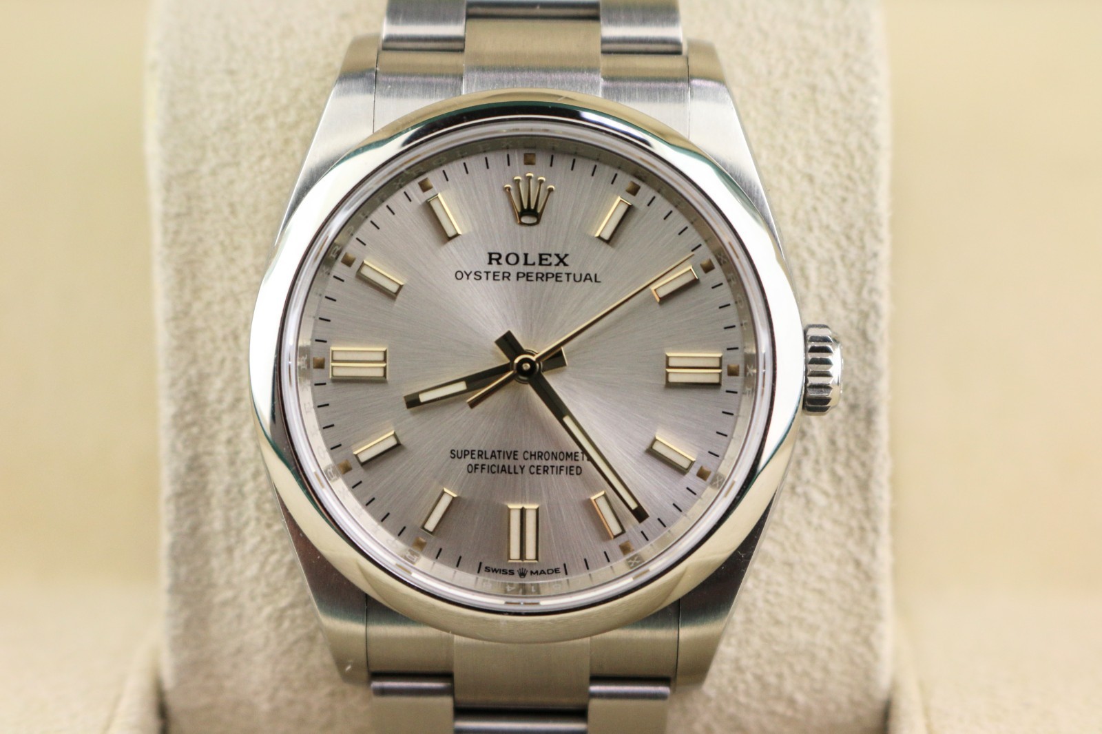 2021 Rolex Oyster Perpetual 126000 Silver Stick Dial SS Oyster With Papers 36mm
