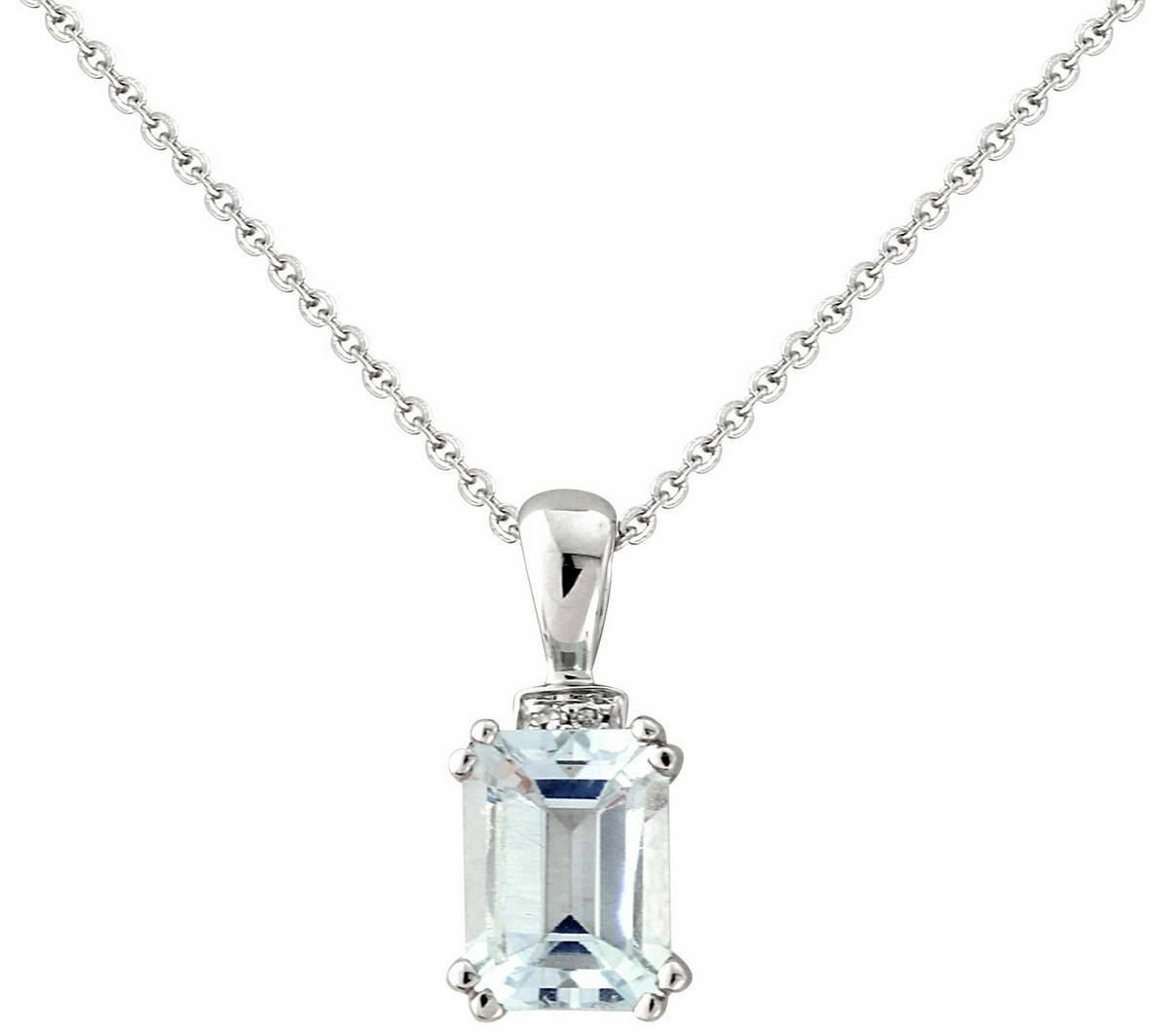 Mark Milton Womens Diamond and Aquamarine Pendant – Light Blue/Silver