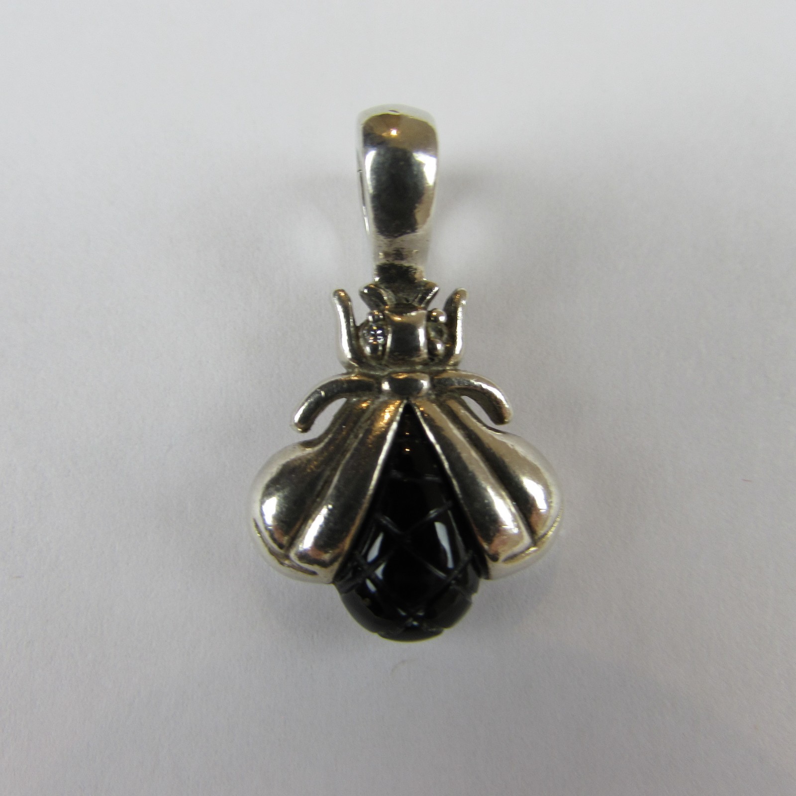 Slane & Slane Sterling Silver Onyx and Diamond Eye Bee Pendant Hinged Bail