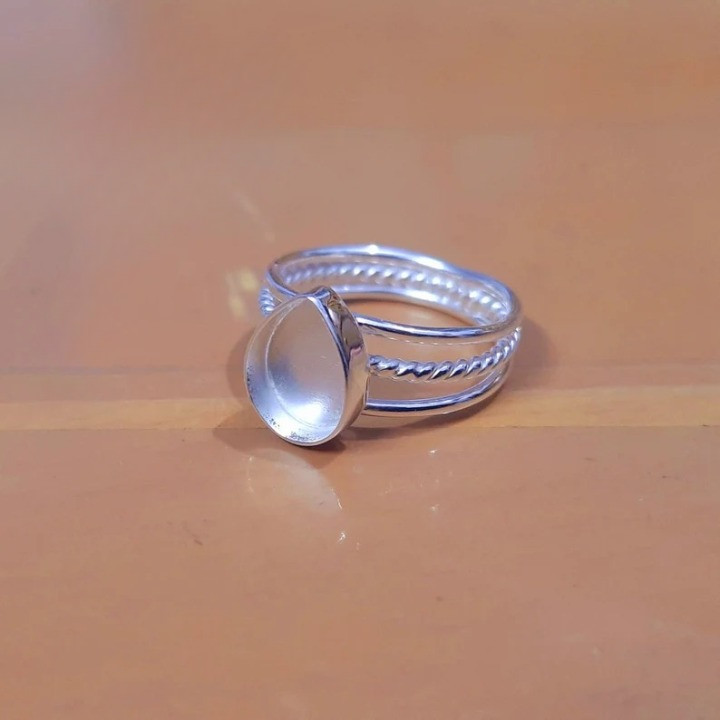 925 Sterling Silver 5x7mm Pear Bezel Ring Blank Triple Band Handmade DIY Jewelry