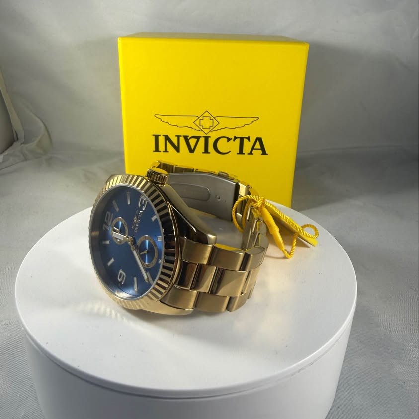 Invicta Gold-Tone Watch with Blue Dial