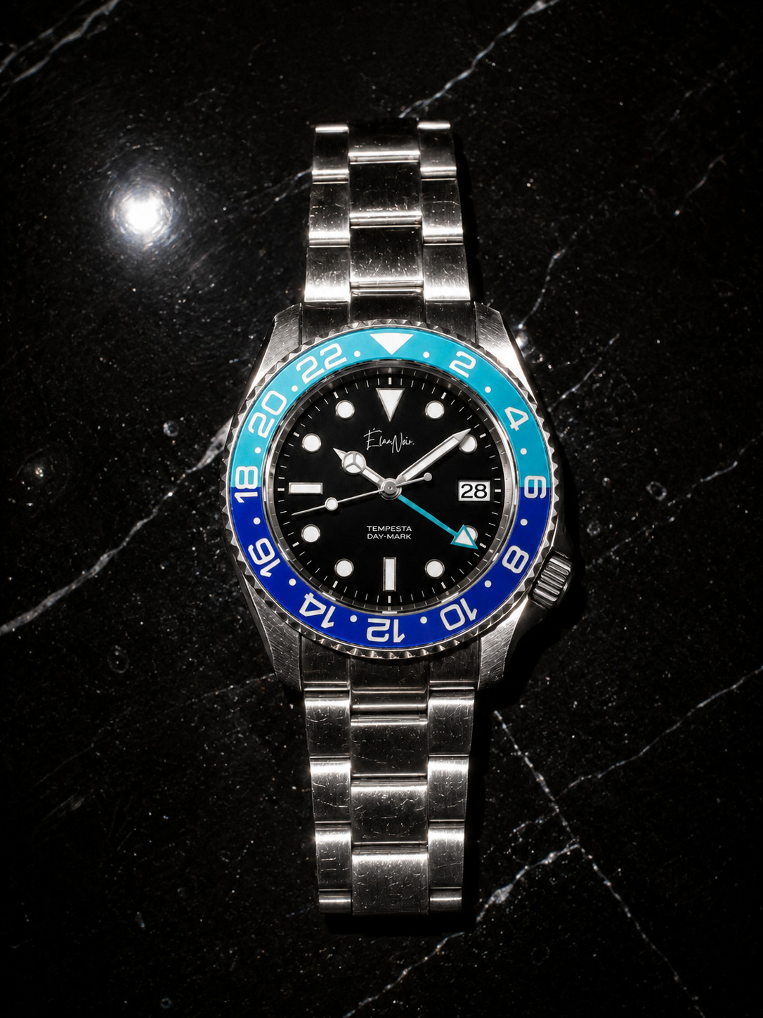 Élan Noir Tempesta GMT Automatic Men’s Watch 41mm Steel Black Dial Blue Bezel