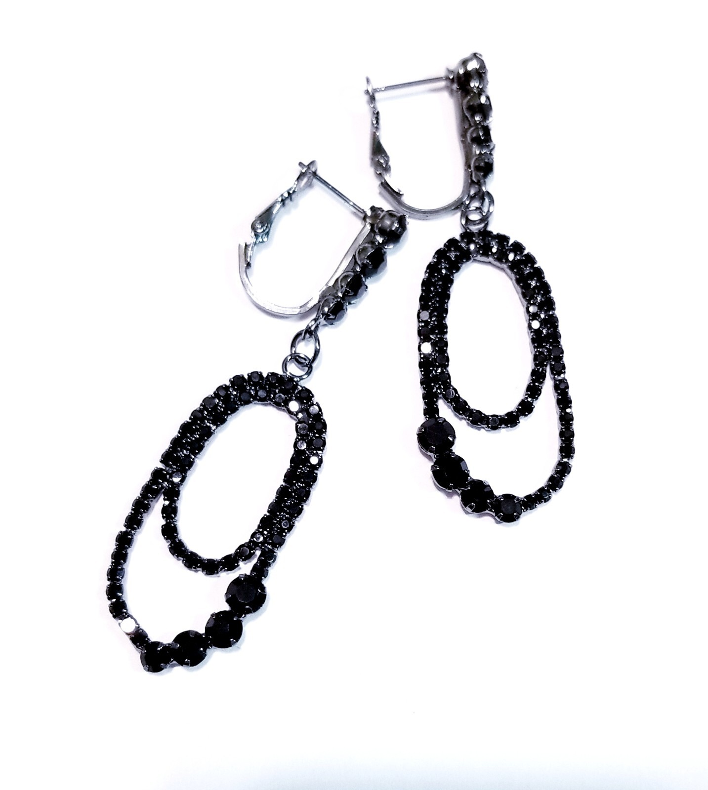 Black Dangle Chandelier Earrings Rhinestone Pageant Prom Bridesmaid Drop 2.8 in