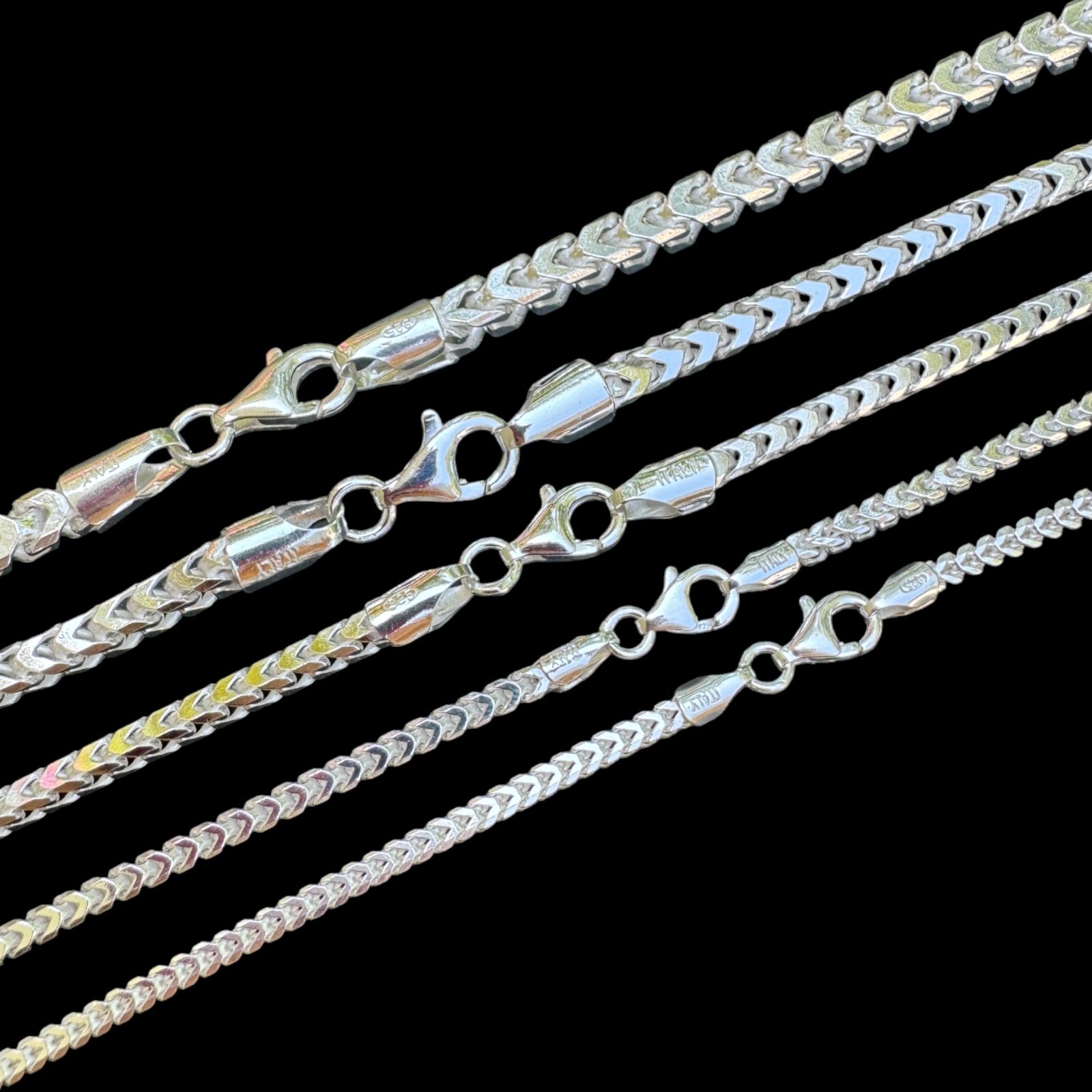 Cadena Franco de Plata Esterlina 925 Sólida Real 2-5mm Hombre Mujer 18-30″