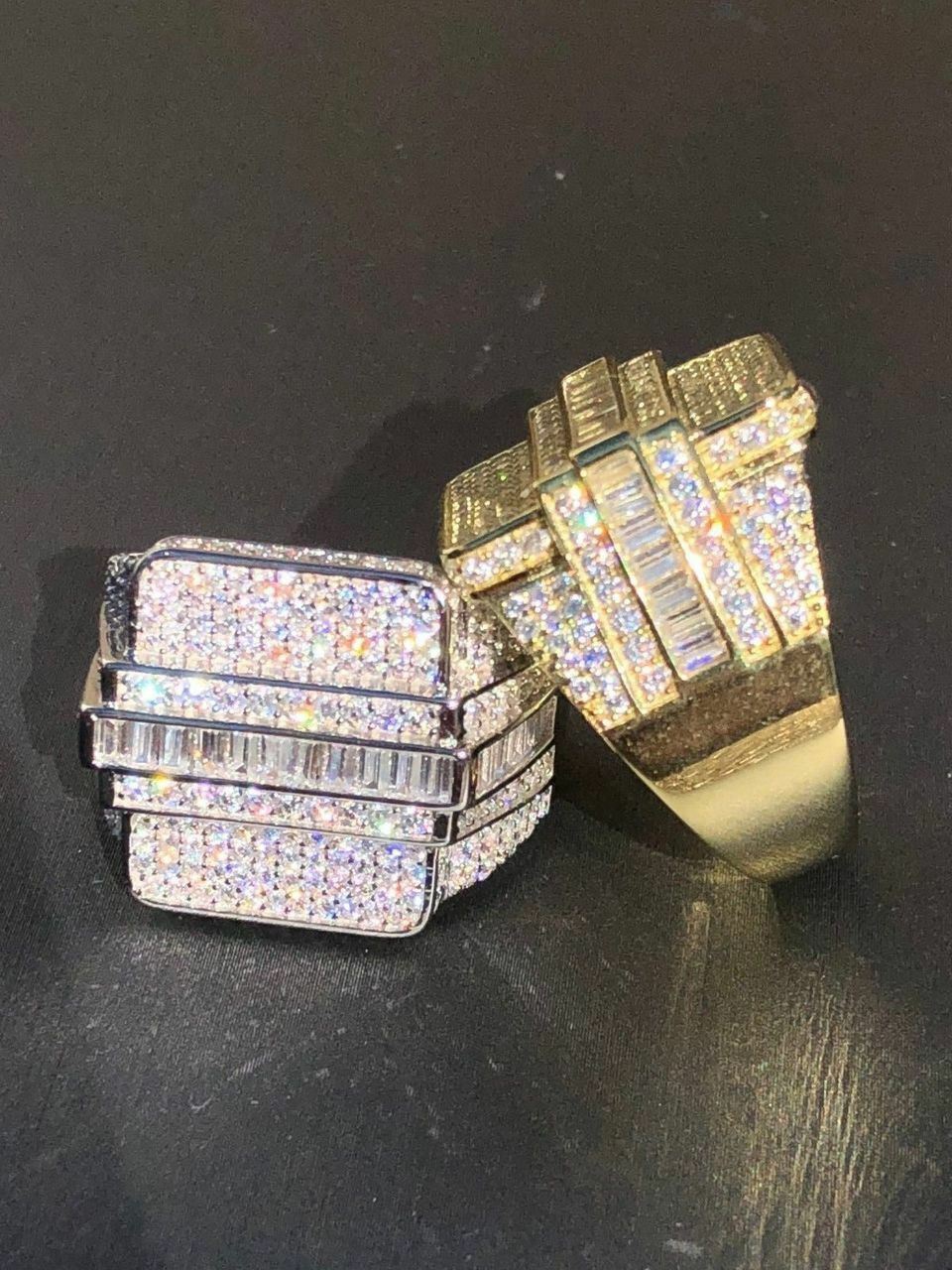 Men’s Hip Hop REAL ICY Solid 925 Silver 5ct Baguette CZ Pinky RING 14k Gold