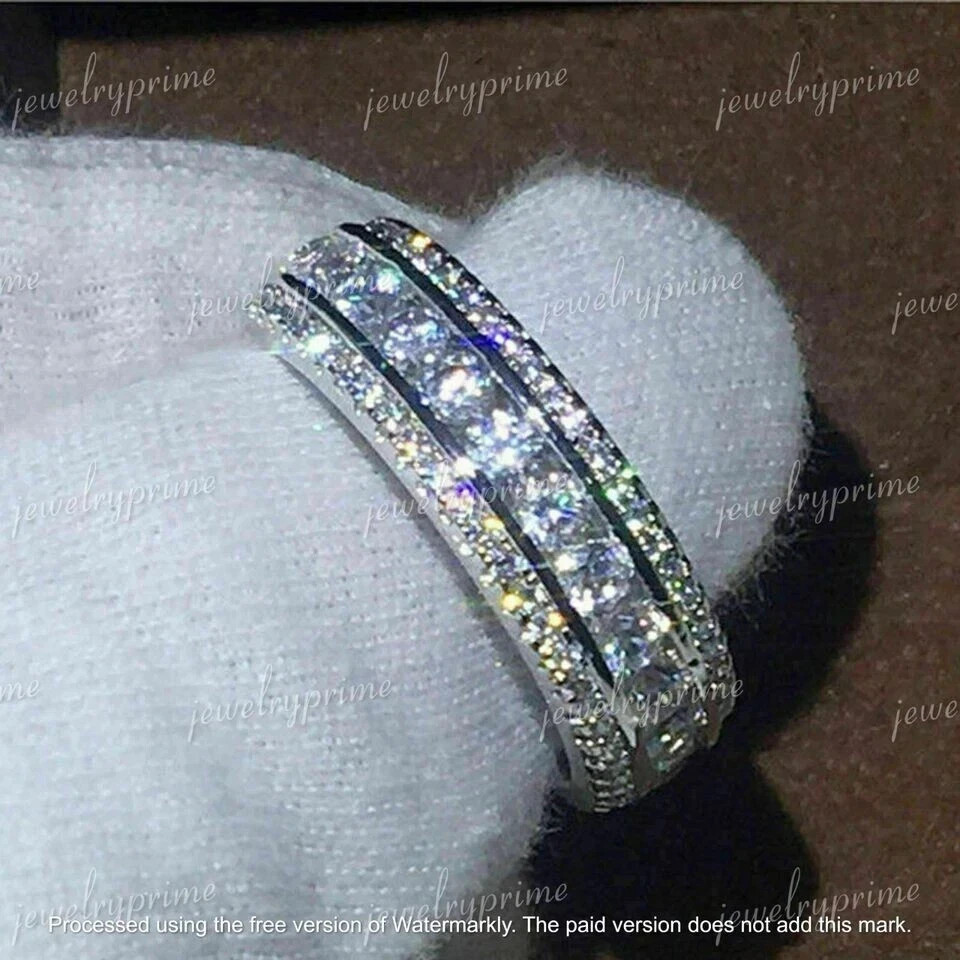 3Ct Round Cut lab created Diamond Wedding Band Ring 14K White Gold Plated