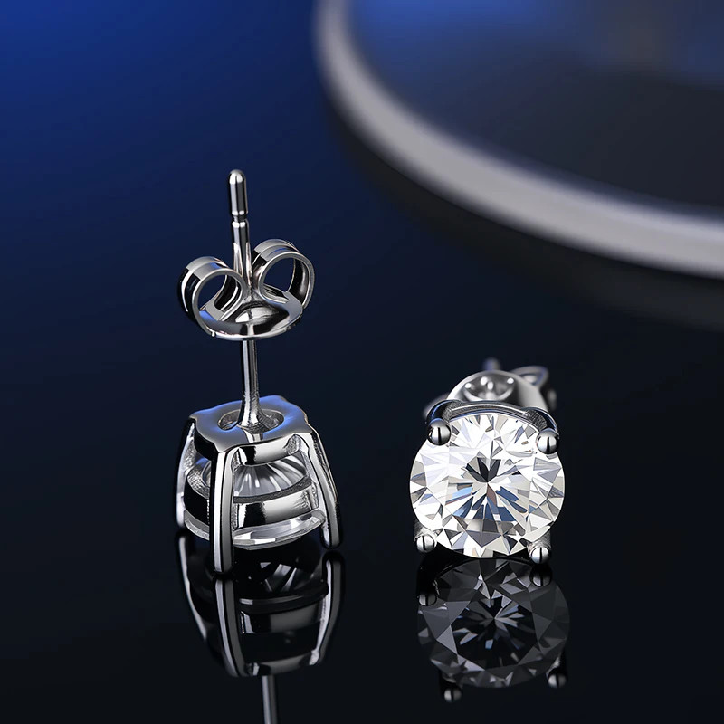 100% Real Sterling Silver S925 Moissanite Stud Earrings D VVS1 Pass GRA Test