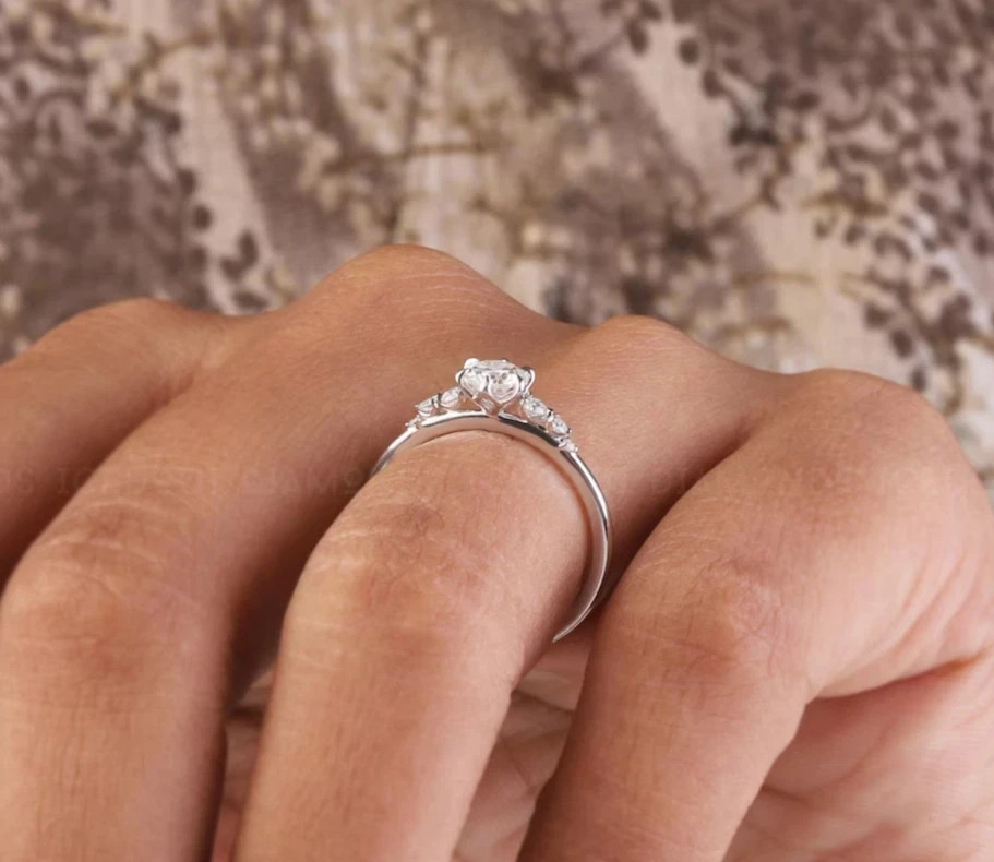 Diamond Ring Lab Grown Round Cut IGI Certified 14k White Gold 1.2 Ct VVS E F