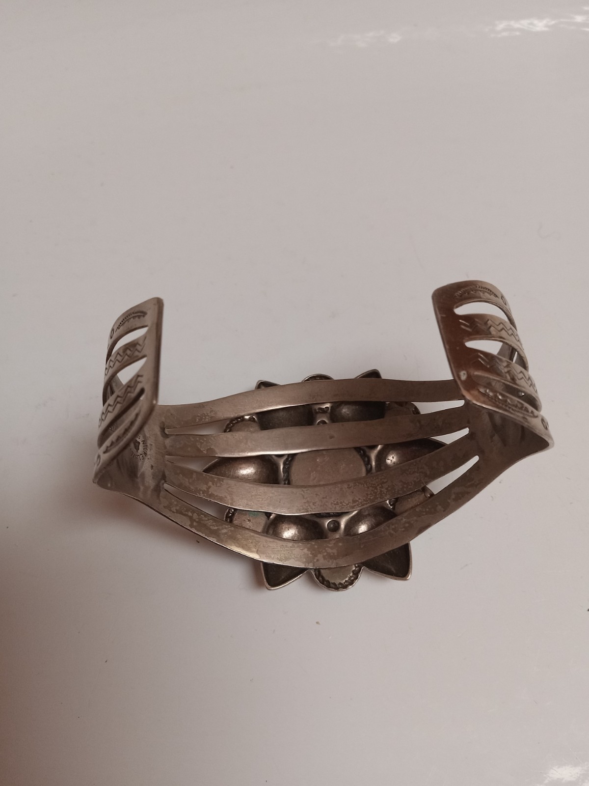 Vintage Bell Nickle Silver Faux Turquoise Cuff Bracelet