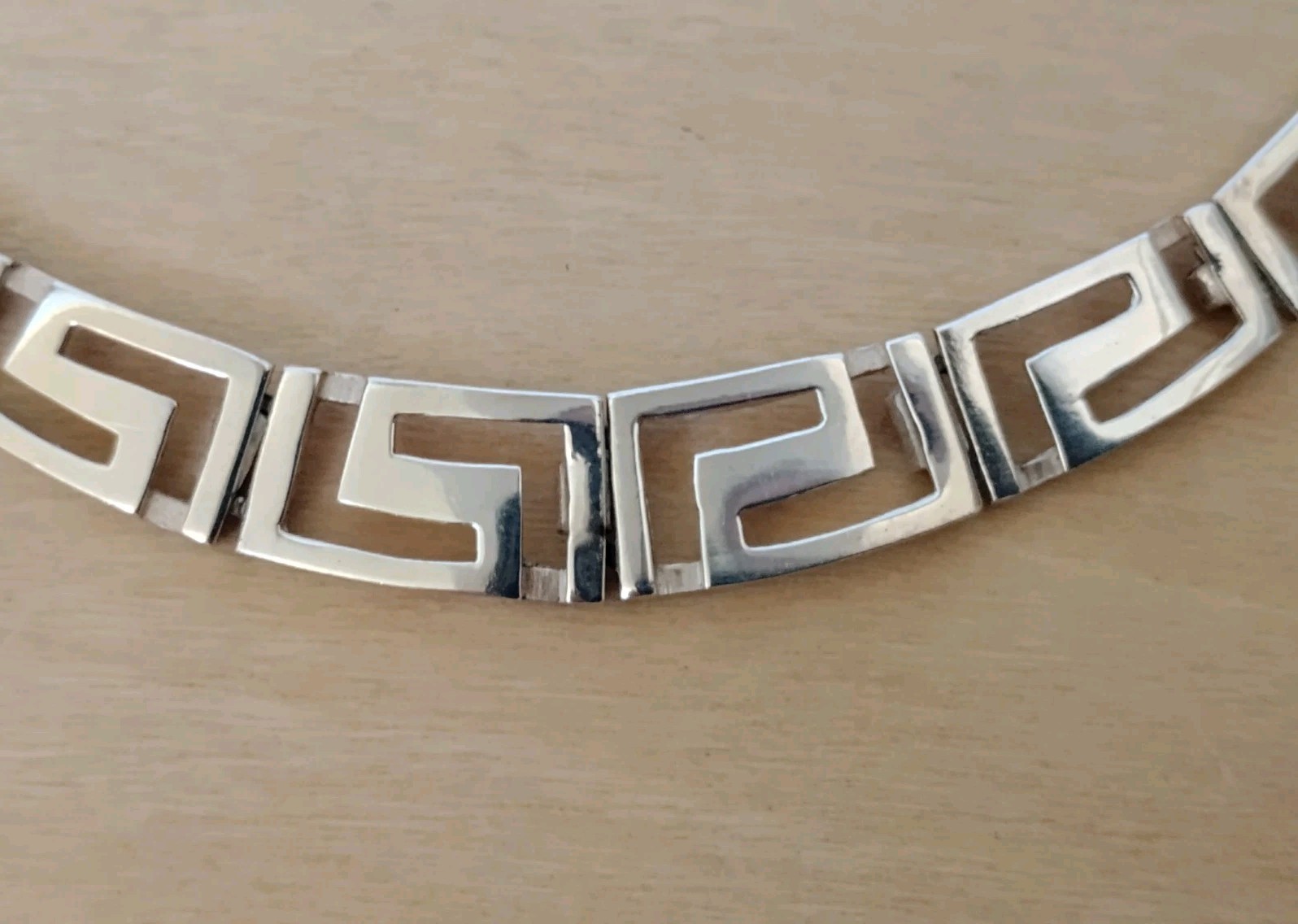 Sterling Silver Greek Key Necklace Graduated Openwork Links 17.5″ 36.9g