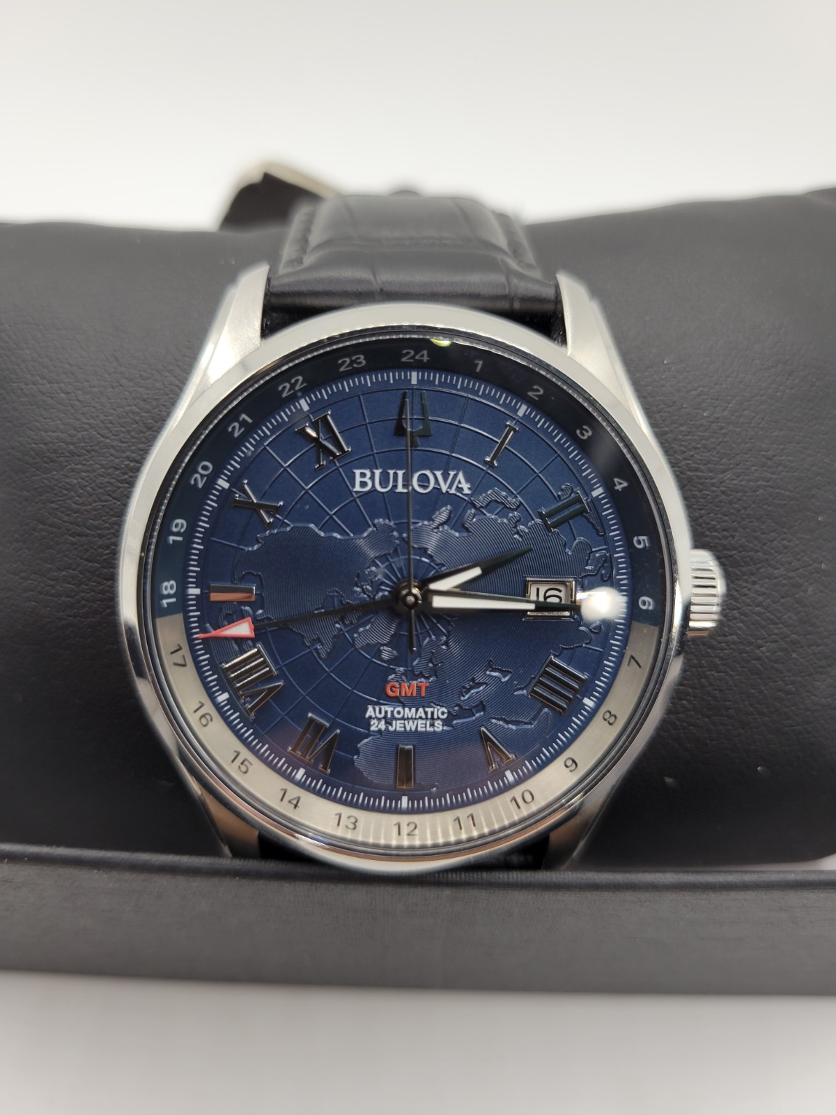 Bulova 96B385 Classic Wilton GMT Automatic Watch 43mm Blue Dial Sapphire Crystal
