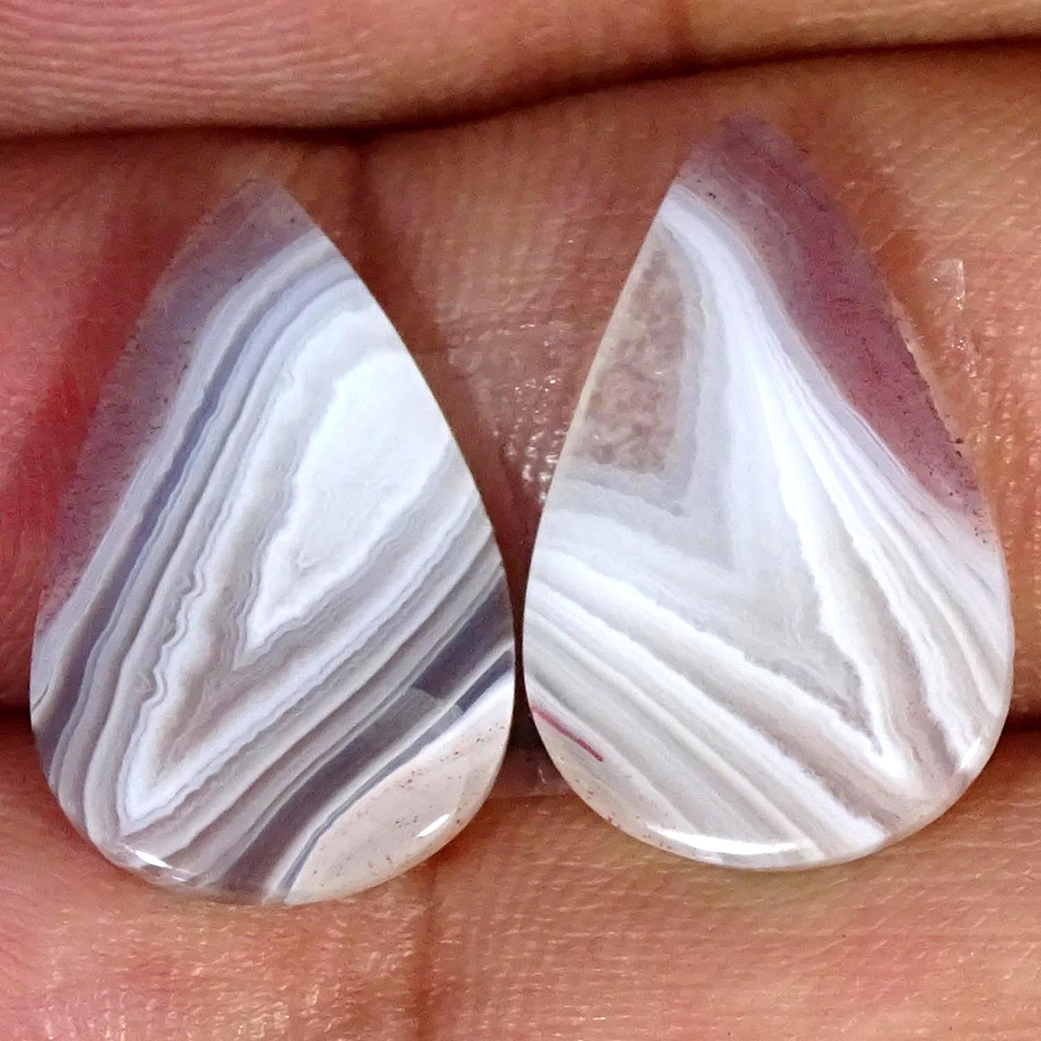 11.00Cts 100% Natural Botswana Pair Agate Pear Cabochon Gemstone 12X19X2MM