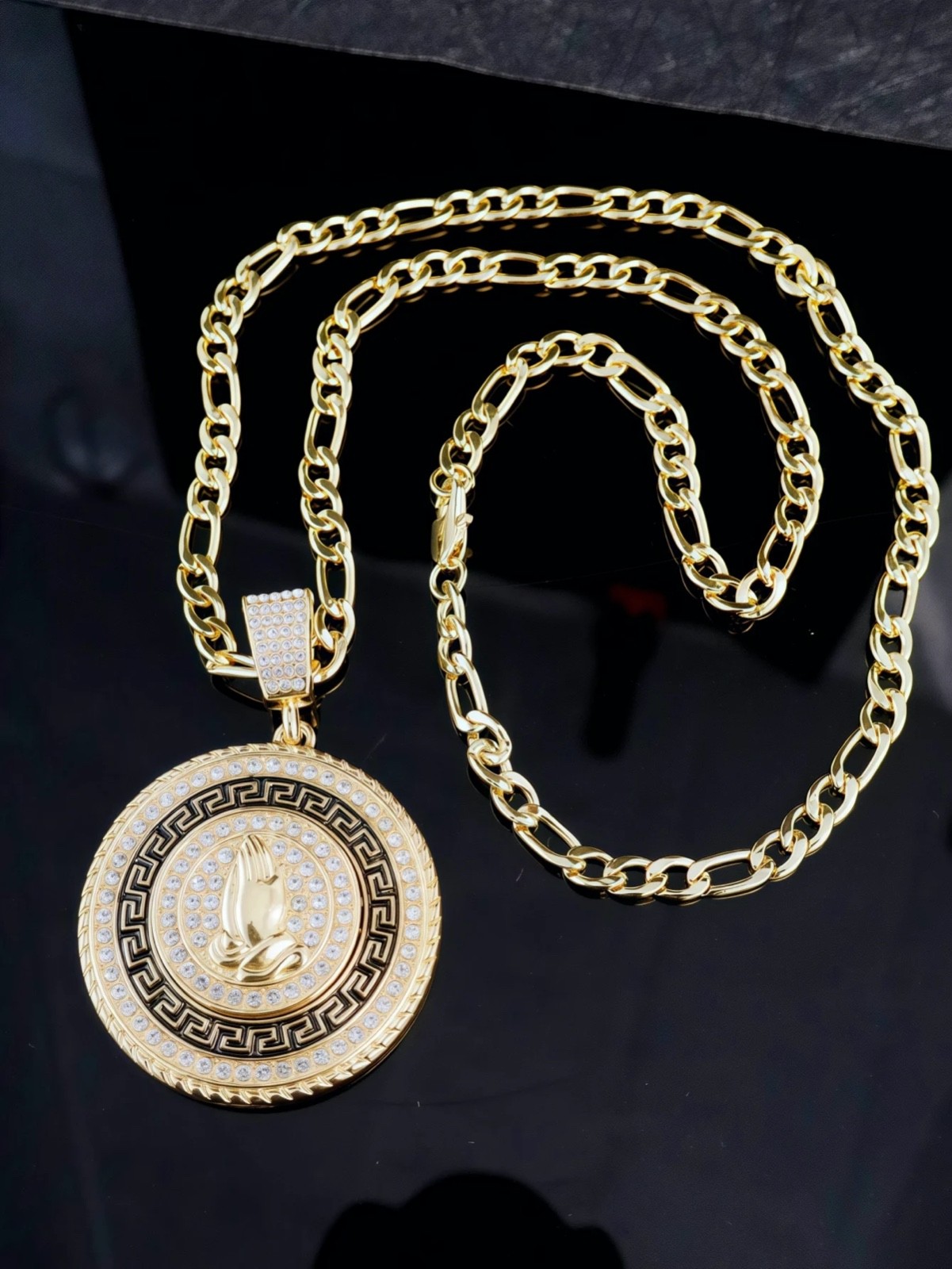Gold Roulette Spinning Center /Casino Poker Cards Pendant Necklace Cuban Chain