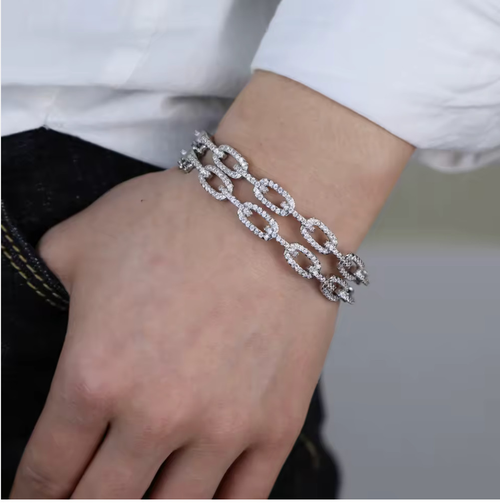 3CT 14K Gold Plated Lab Created Diamond Open Link Chain Bangle for Women Jewelry