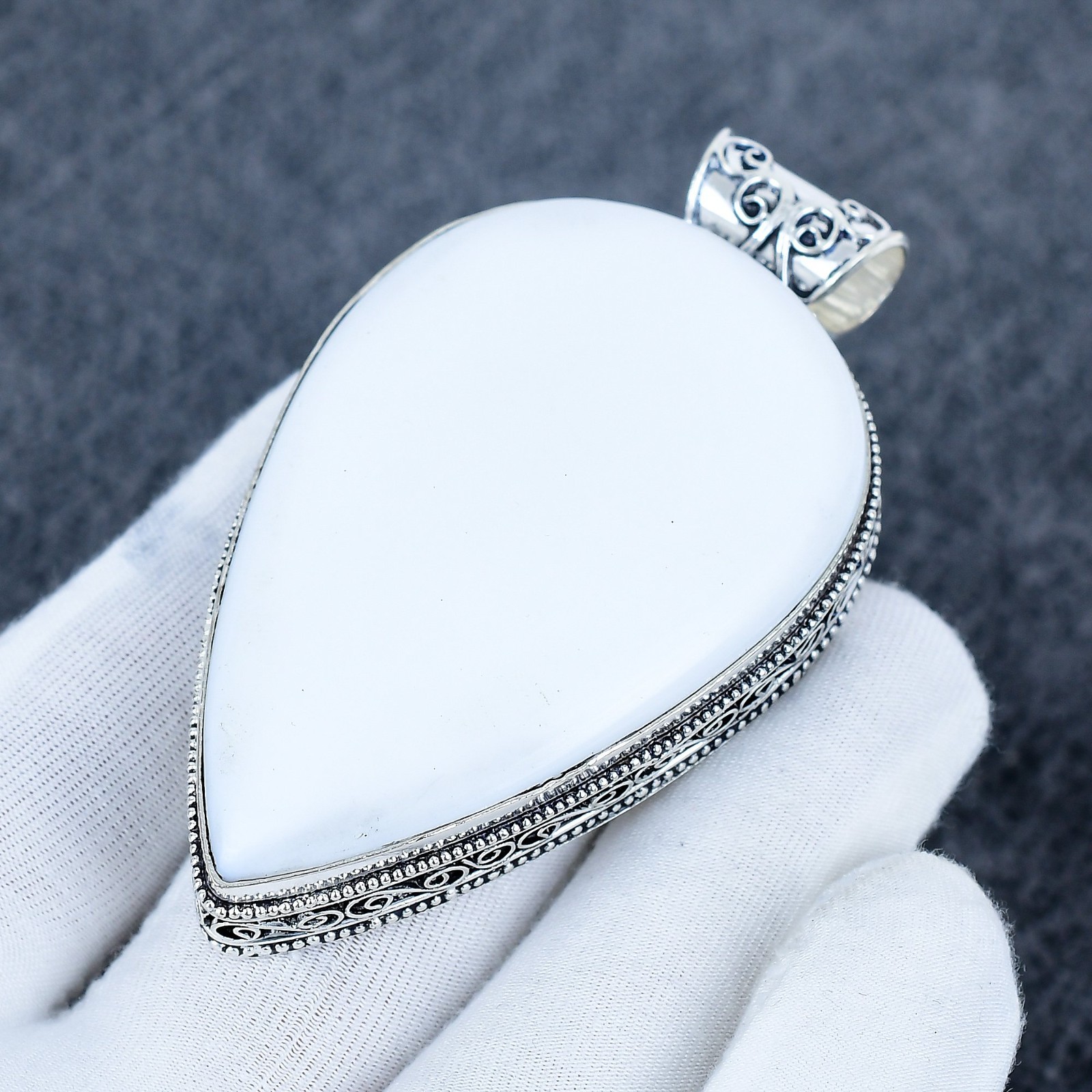 White Coral, Big Size Gemstone Handmade 925 Sterling Silver Jewelry Big Size