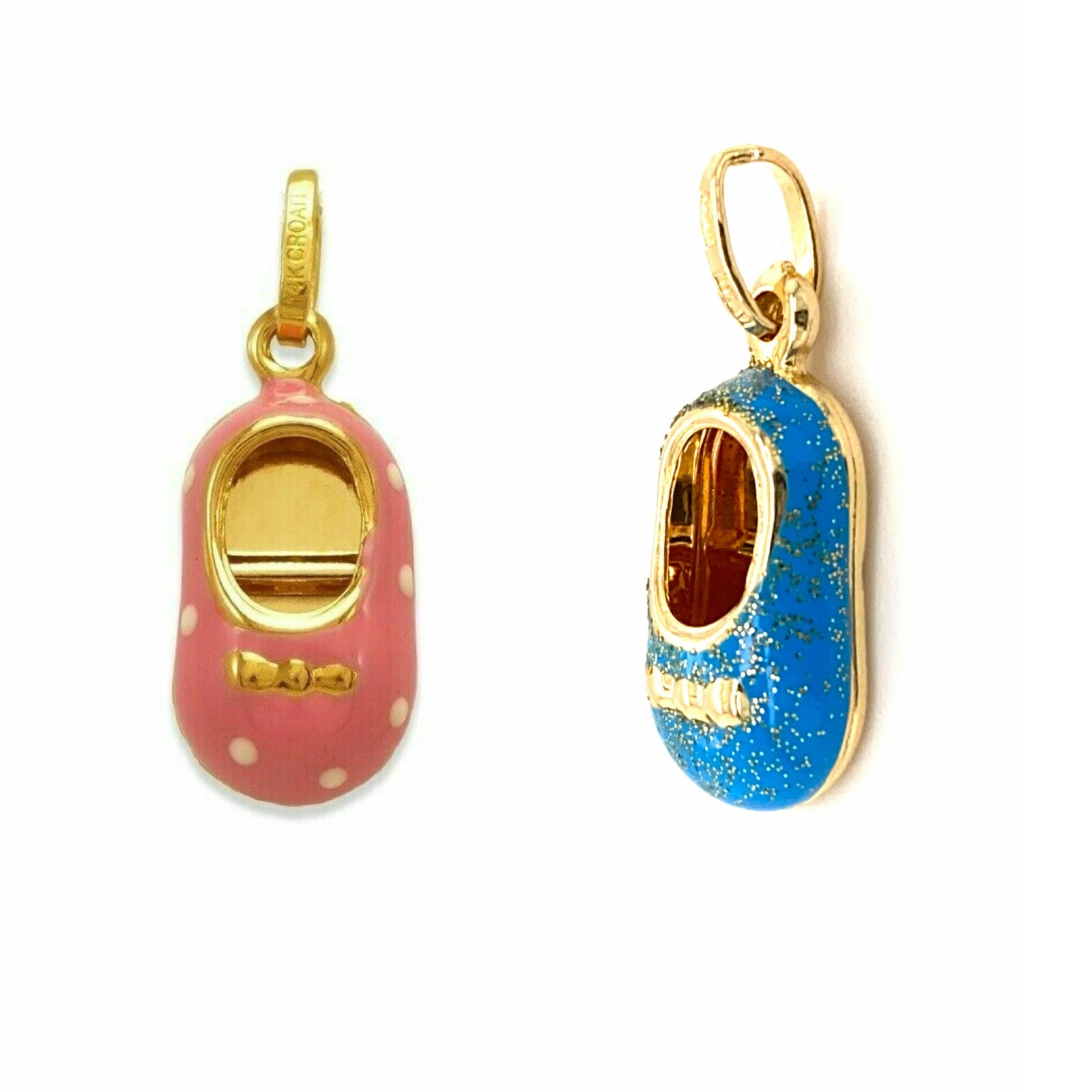 14K Yellow Real Gold Baby Shoe Charm Baby Shoes Pendant Enamel