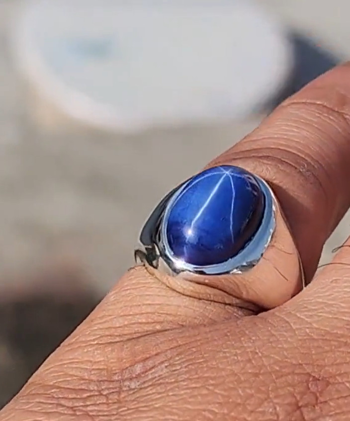 Genuine Blue Lindy Star Sapphire Men’s Ring White Brass Ring Gift Ring For Boys