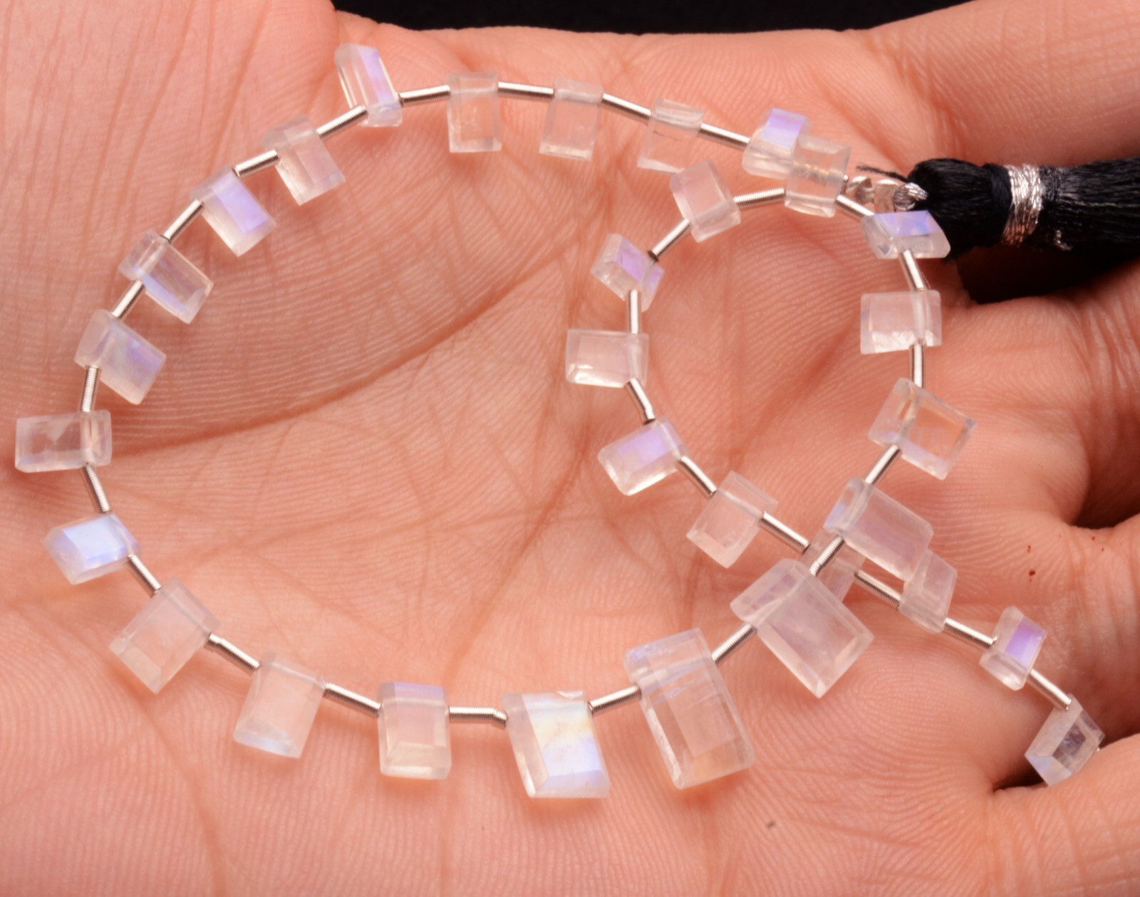 Blue Fire Rainbow Moonstone 5×3 to 7×5 mm Size Baguette Jewelry Making Beads 9″