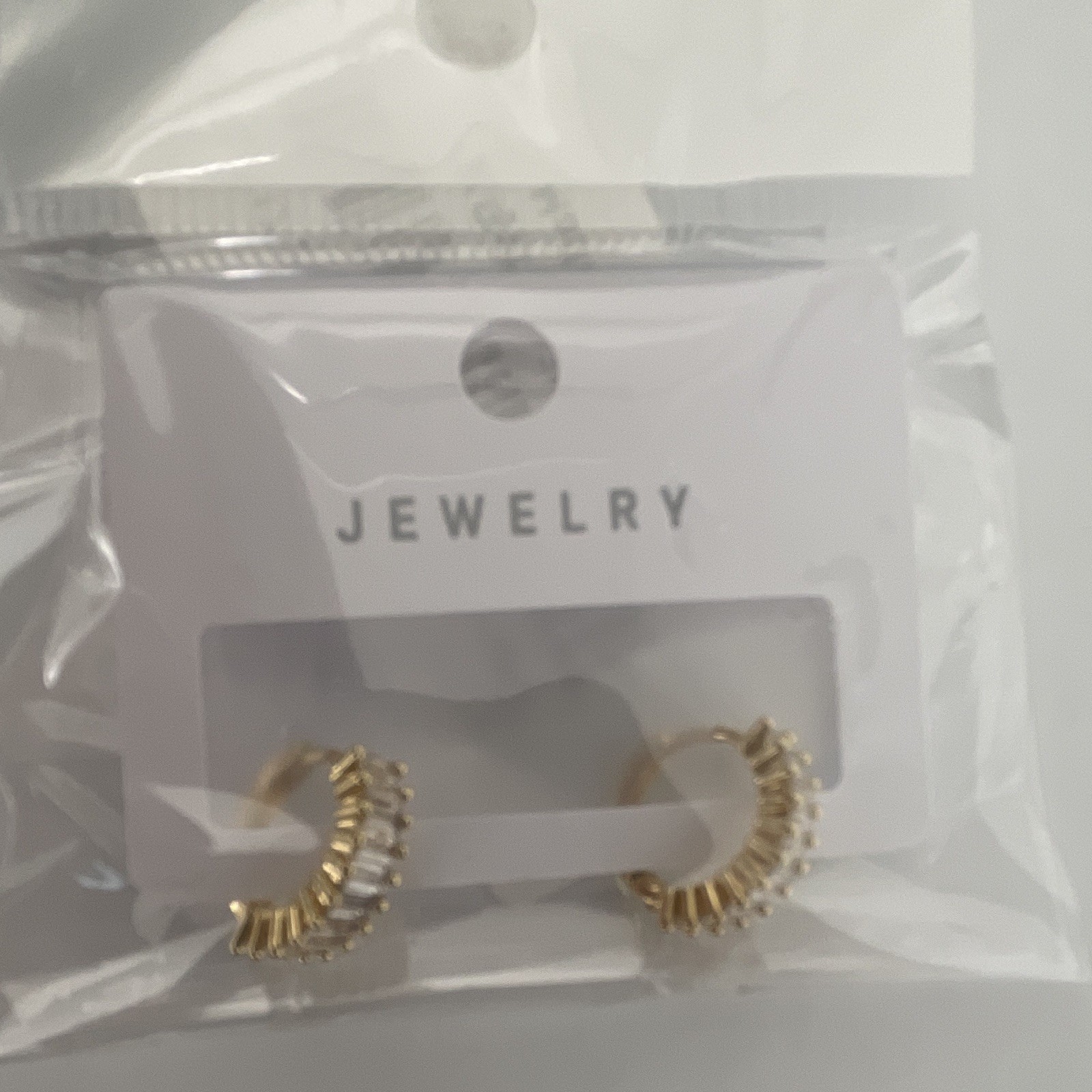 Gold Tone Crescent Hoop Earrings White/Colorless Baguette Crystal