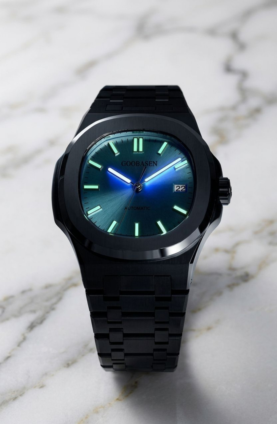 Mens Classic Luxury Watch Analog Tiffany Blue Dial Silver Bracelet Wristwatch