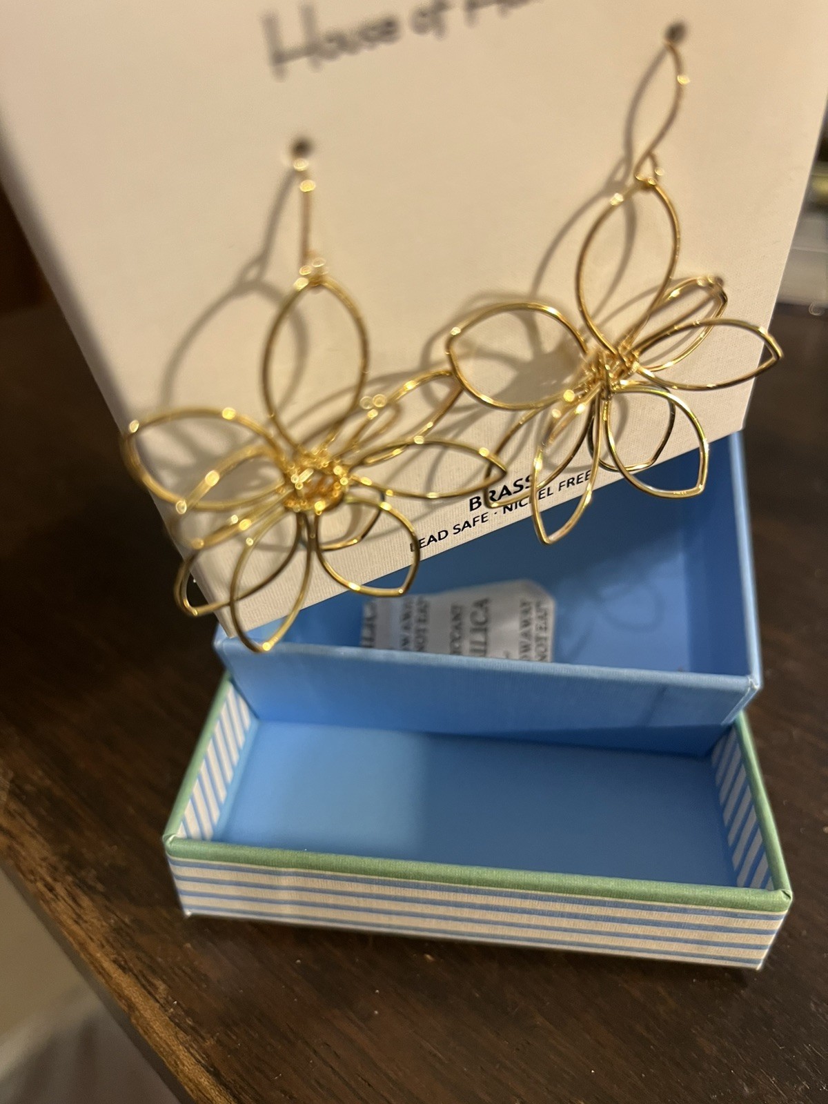 House of Harlow 1960 3-dimensional brass flower earrings