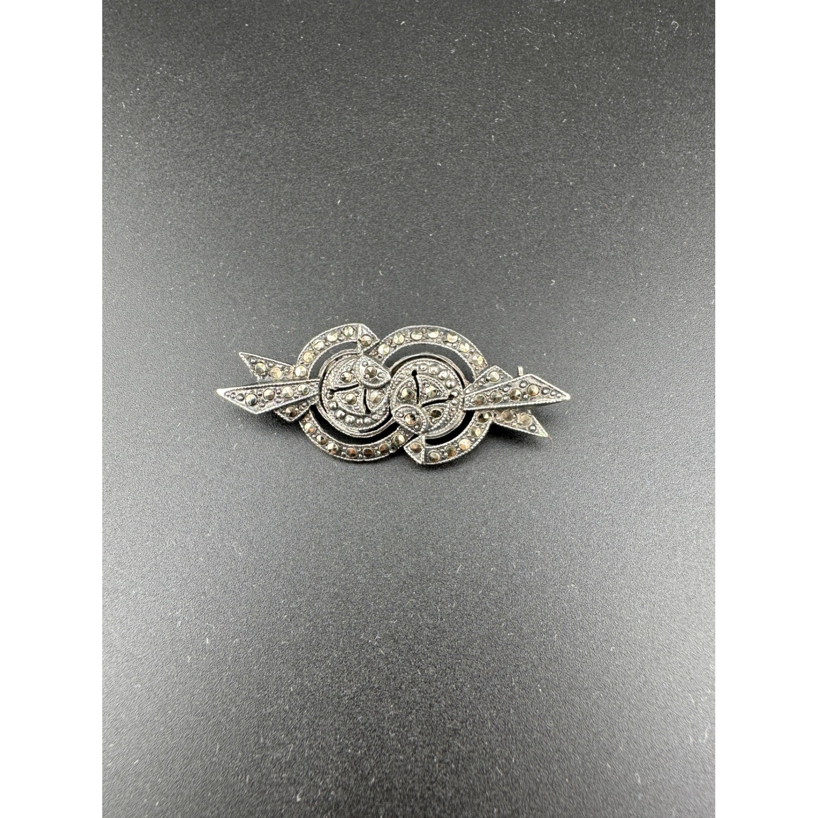 Vintage 1930s Sterling Silver Marcasite Brooch Art Deco Geometric Pin Unsigned