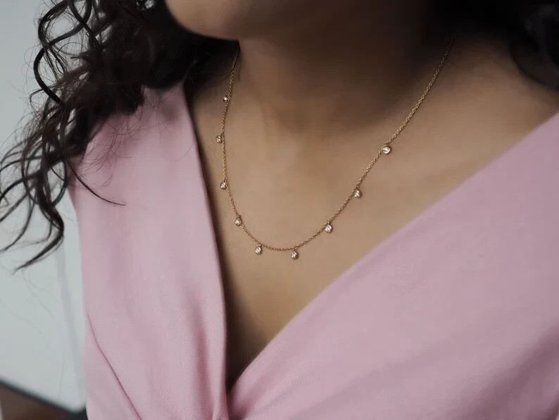 0.27CT Round Natural Diamond Women’s Engagement Gift Satiation Necklace 14k Gold