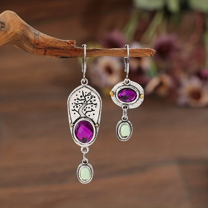 1 Pair Punk Style Asymmetrical Geometric Shape Inlaid Synthetic Gemstone Pendant