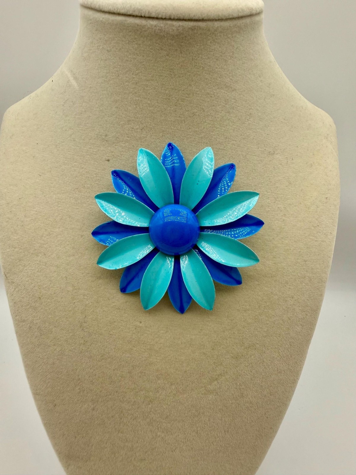 Vintage Enamel Daisy Brooch, Turquoise Cobalt Mod Floral Pin