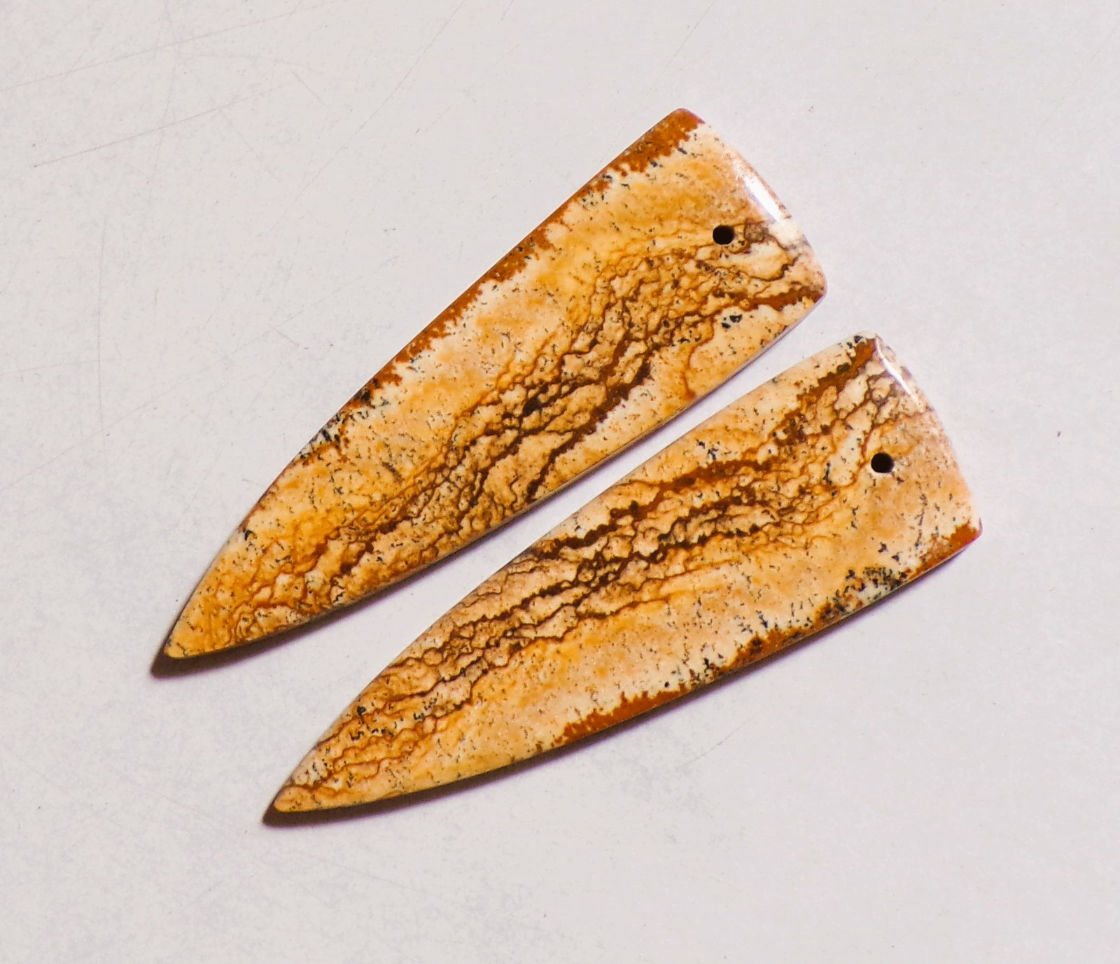 37.85 Cts Natural Picture Jasper Drilled Cabochon Match Pair Gemstone 46X15MM 07