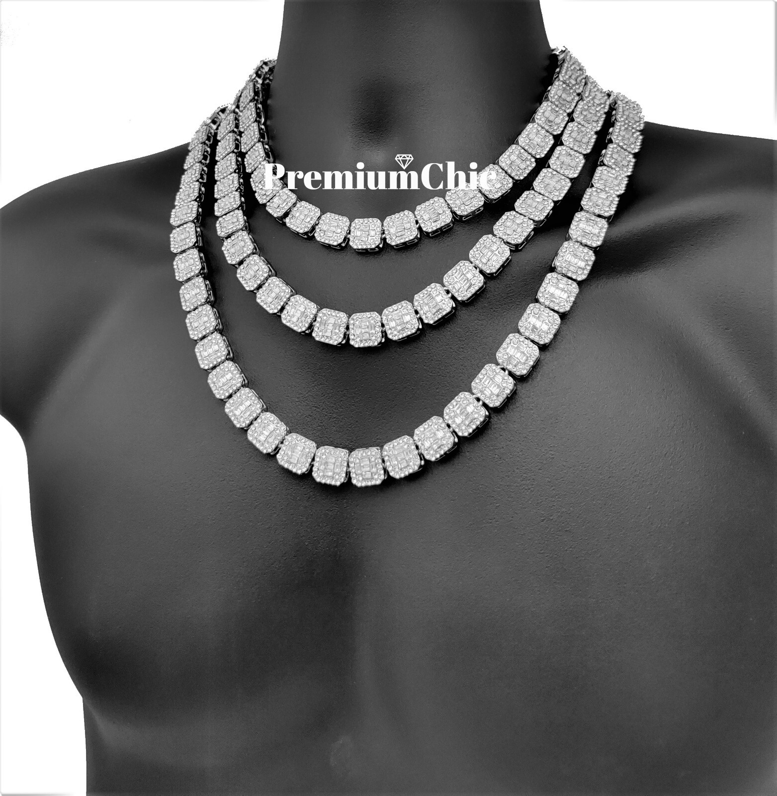 Baguette Cluster Tennis Chain Designer Necklace ICED Plated CZ Jewelry Men Women