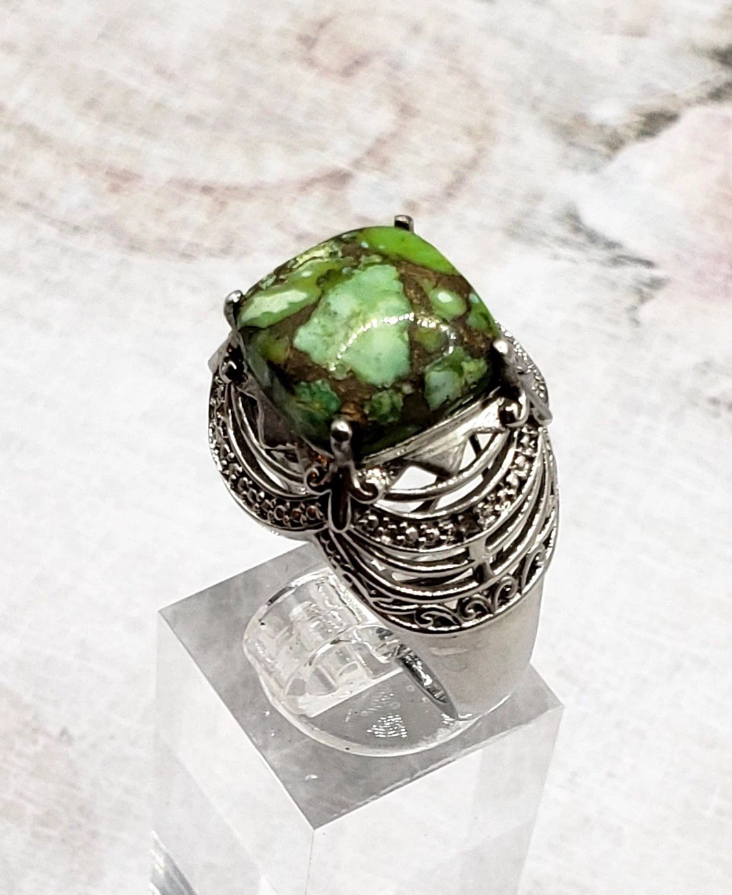 STS Karis Signed Contemporary Square Green Mojave Turquoise Ring Sz 10