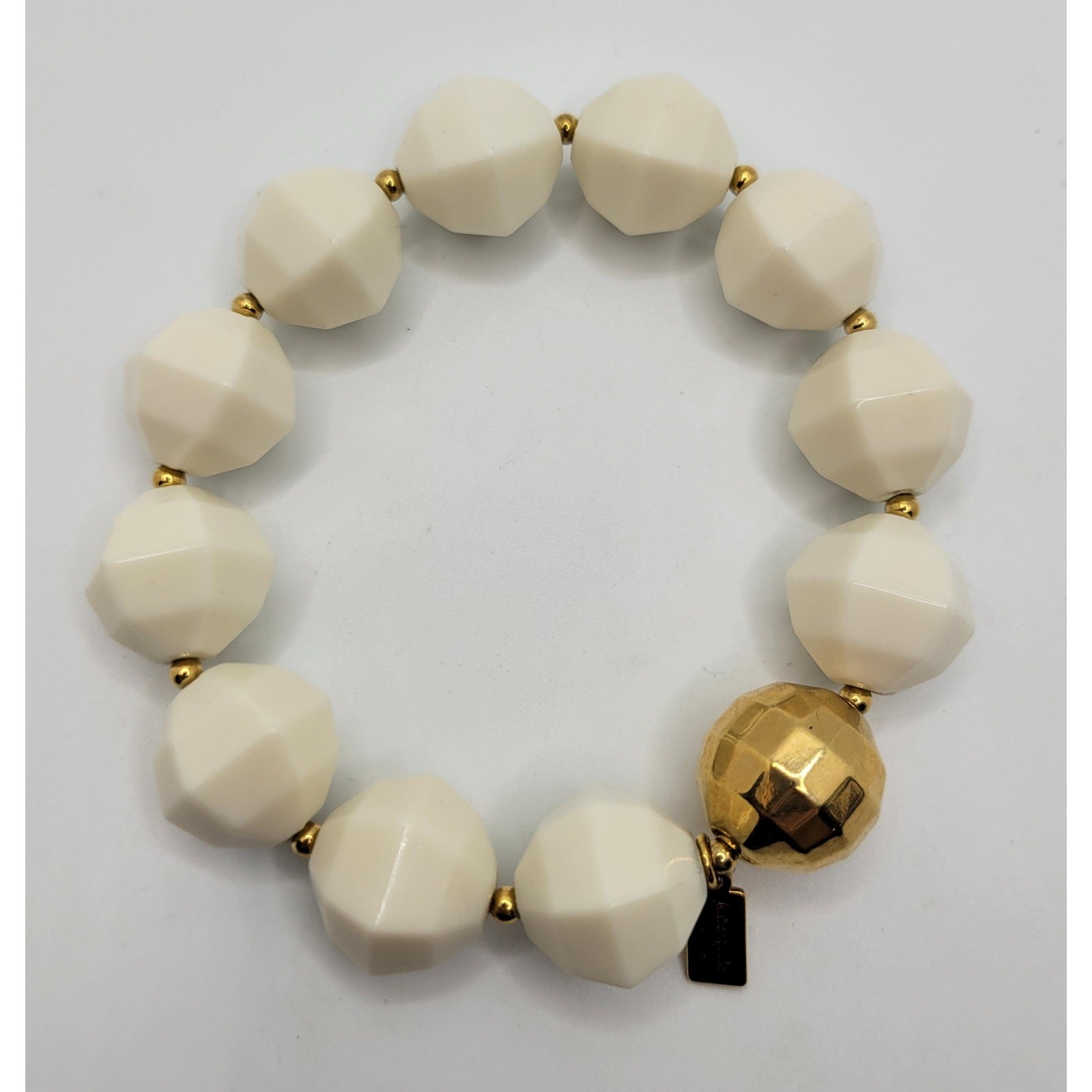 Kate Spade Chunky Stretch Bracelet Creamy White Faceted Acrylic Beads Signed