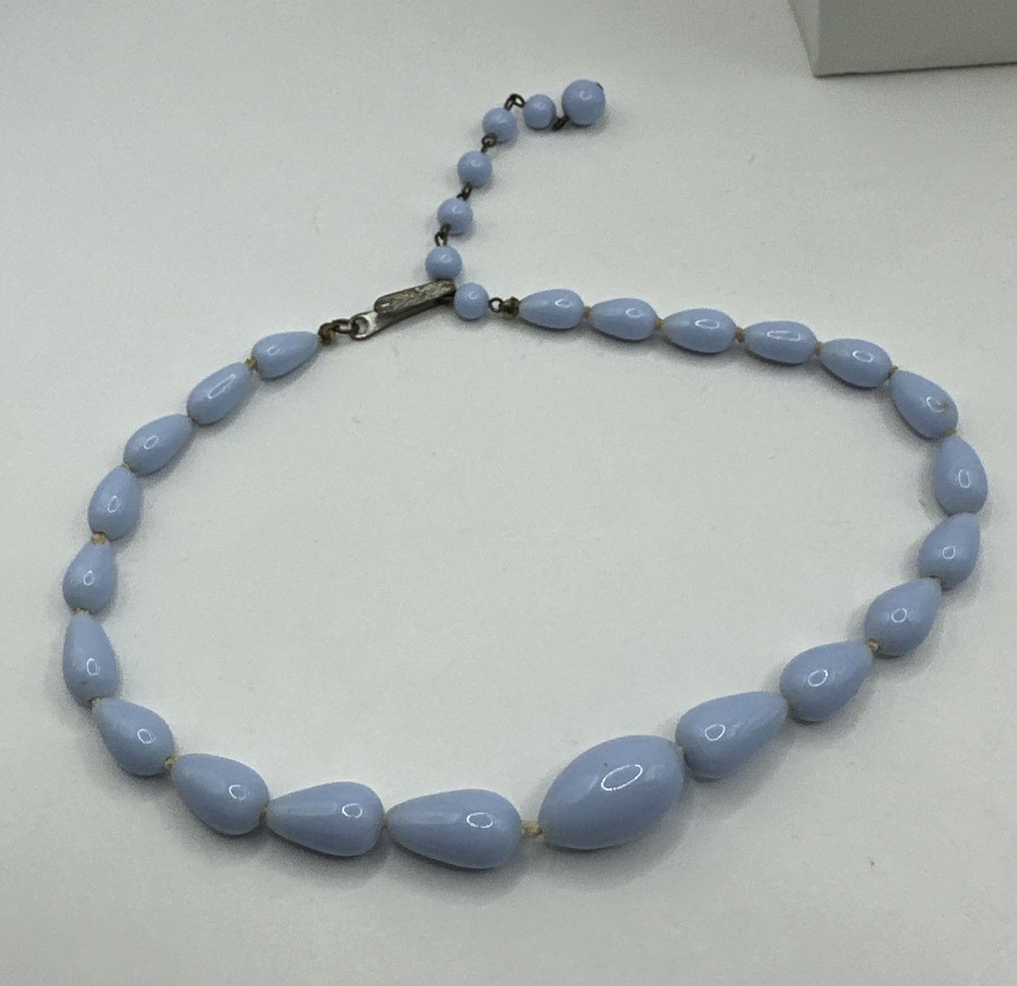 Beautiful Deco Periwinkle Light Blue Glass Bead Choker Necklace 13-15” Japan