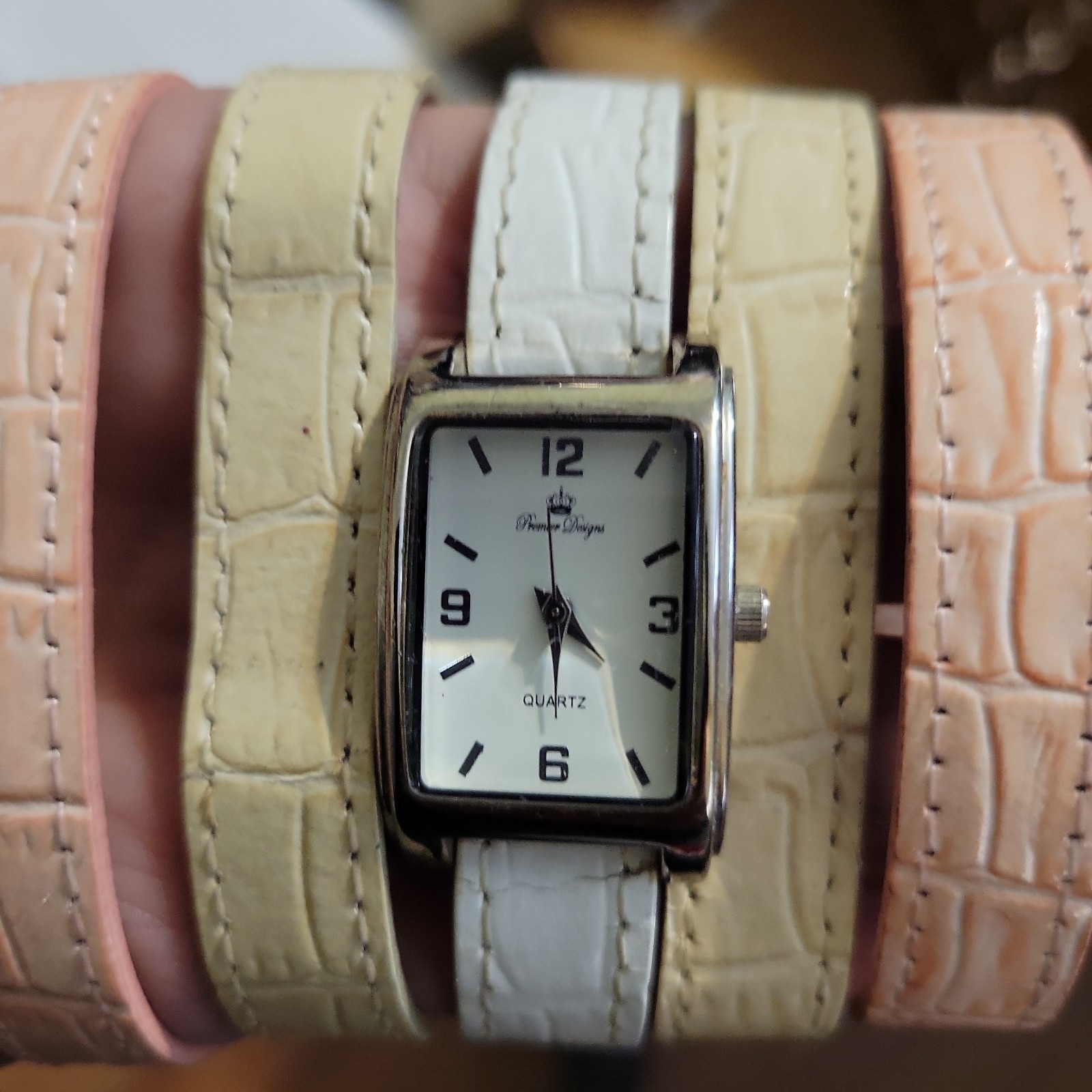 Premier Designs Women’s Watch With 5 Bands White Pink Cream Beige Needs Battery