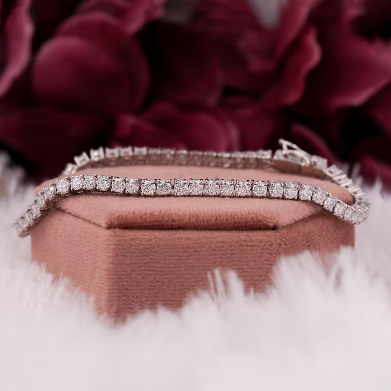 14K White Gold 6.60CT Round Cut GDGL Certified Natural Diamond Tennis Bracelet